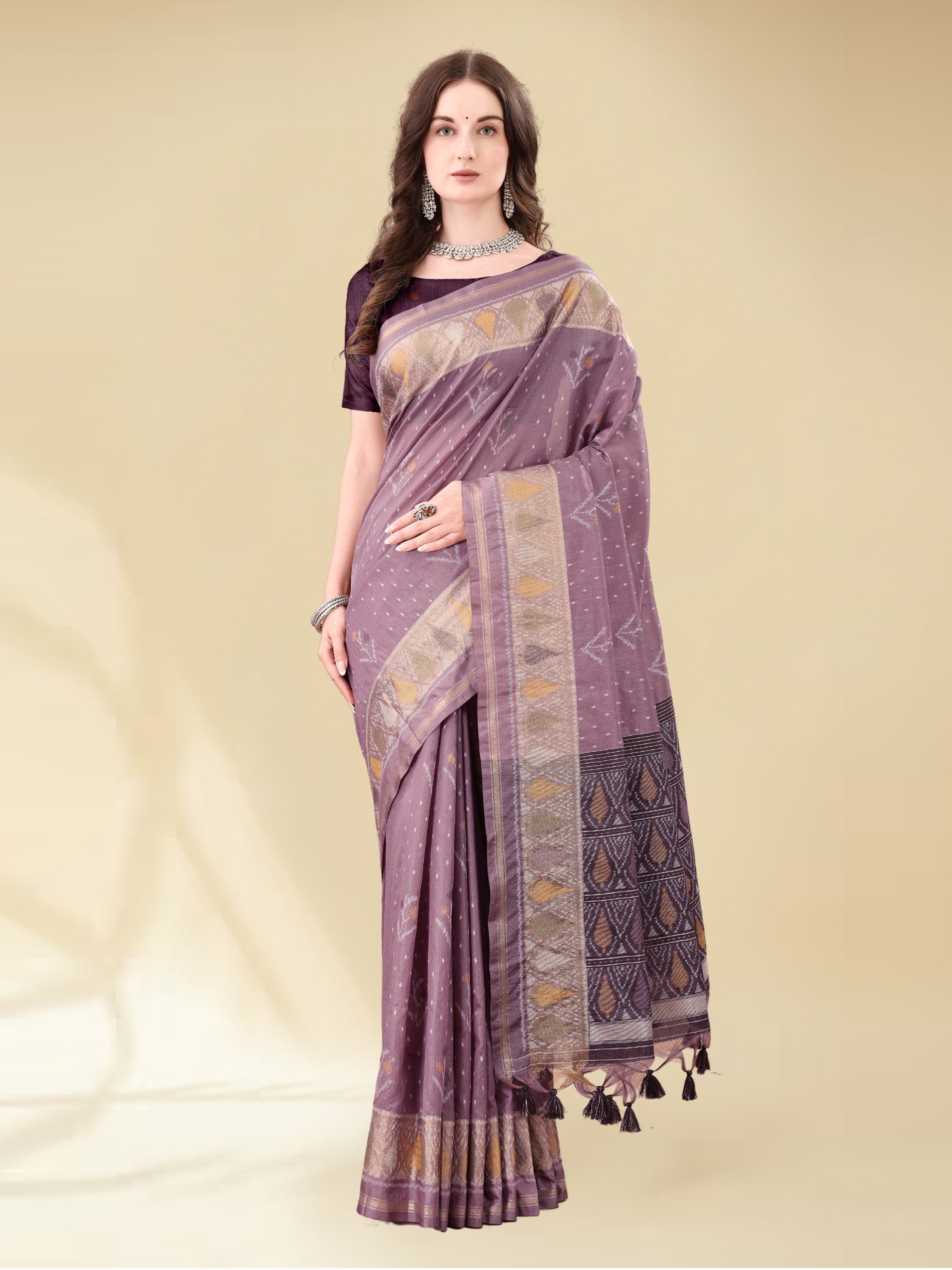 DUSTY PURPLE HANDWOVEN BUTTERFLY ART SILK SAREE