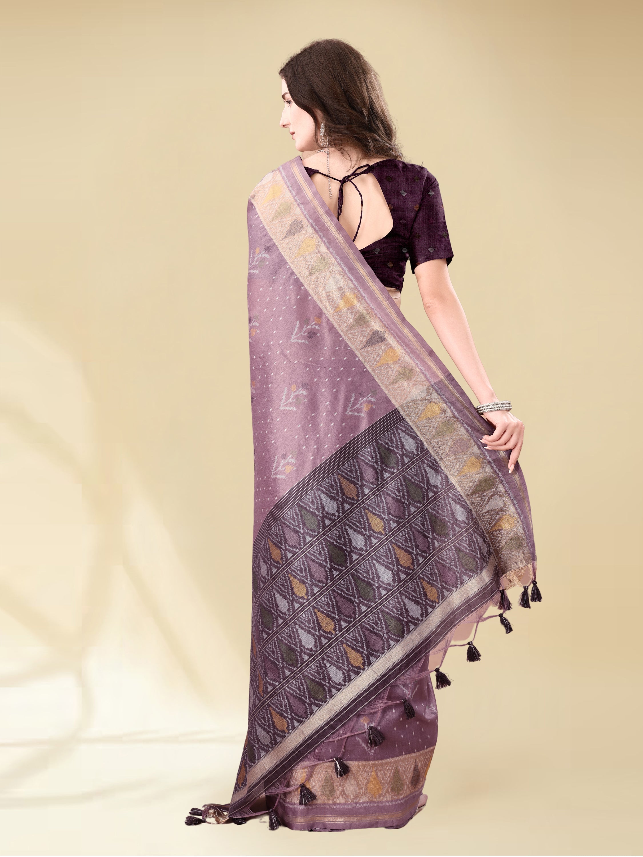 DUSTY PURPLE HANDWOVEN BUTTERFLY ART SILK SAREE