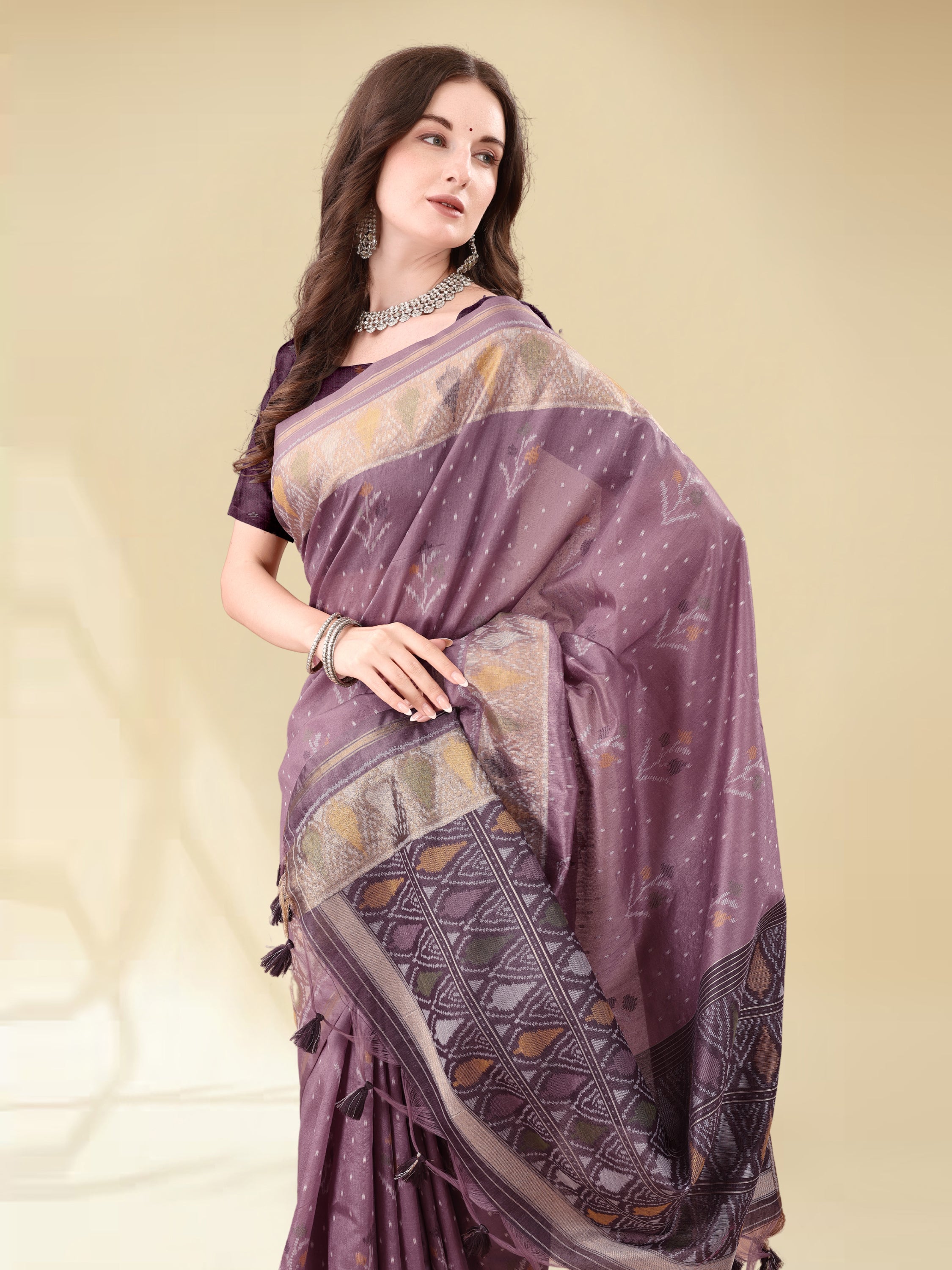 DUSTY PURPLE HANDWOVEN BUTTERFLY ART SILK SAREE