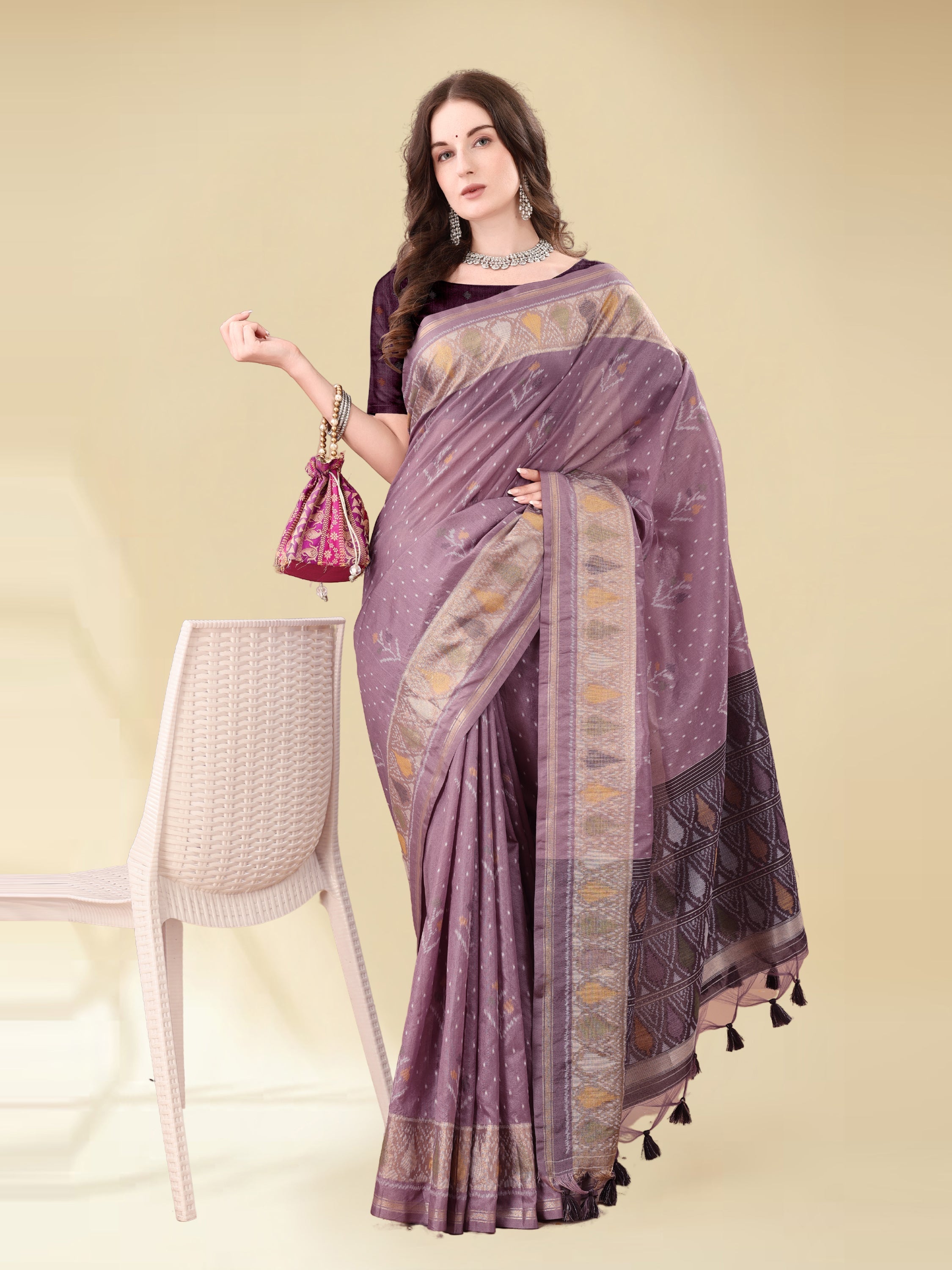 DUSTY PURPLE HANDWOVEN BUTTERFLY ART SILK SAREE