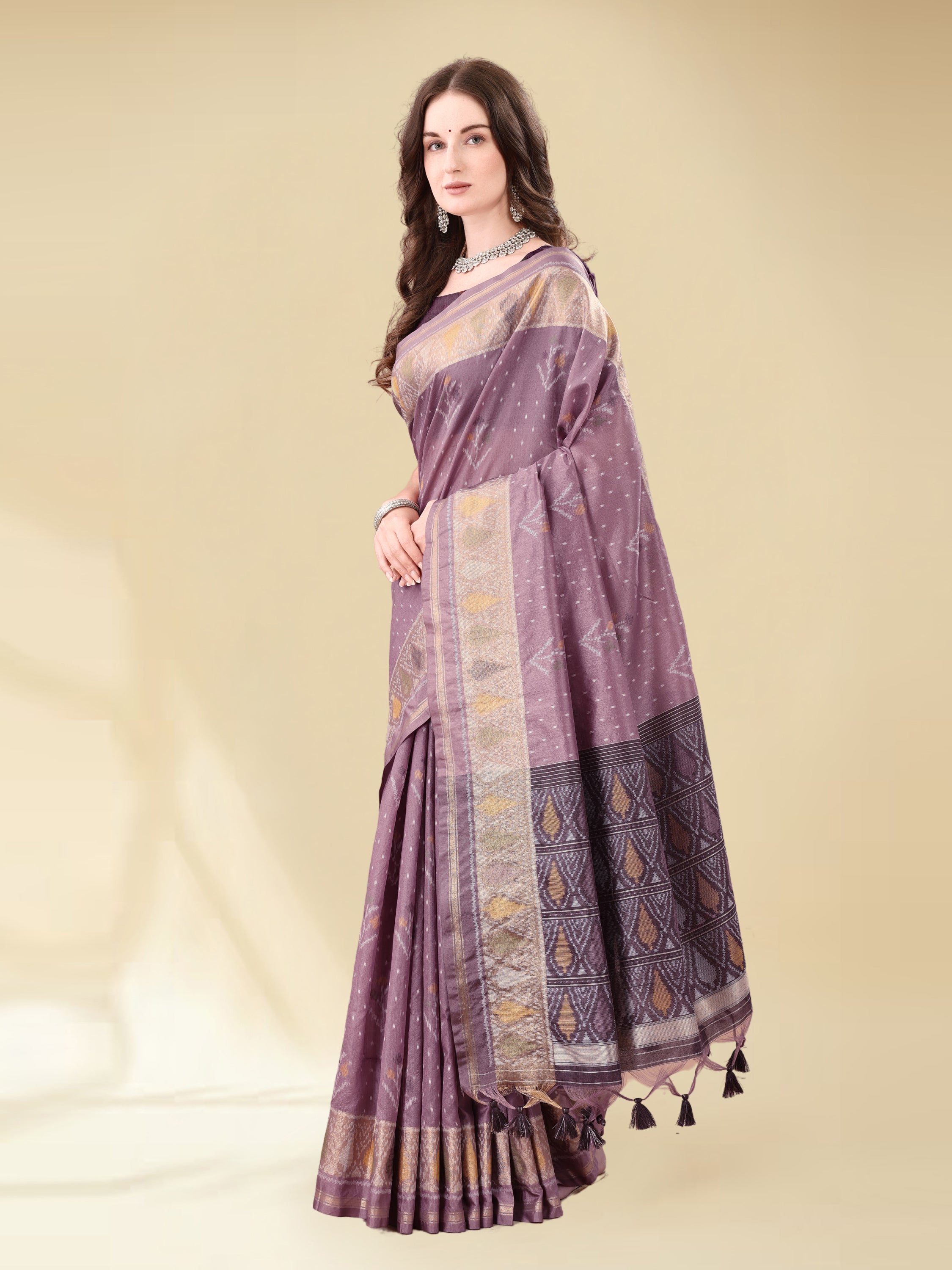 DUSTY PURPLE HANDWOVEN BUTTERFLY ART SILK SAREE