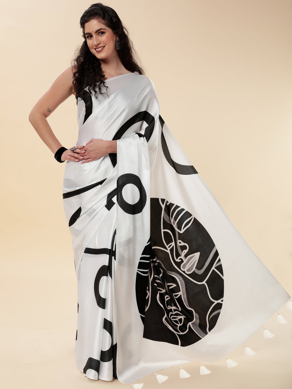 BLACK & WHITE MONOCHROME CONTEMPORARY LIVA SAREE