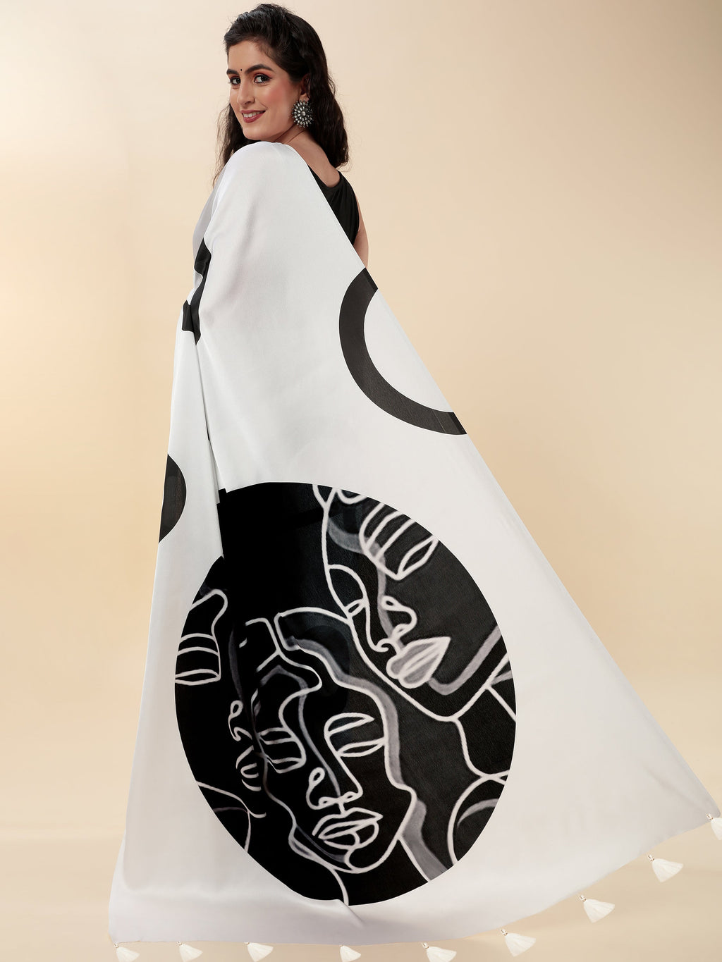 BLACK & WHITE MONOCHROME CONTEMPORARY LIVA SAREE