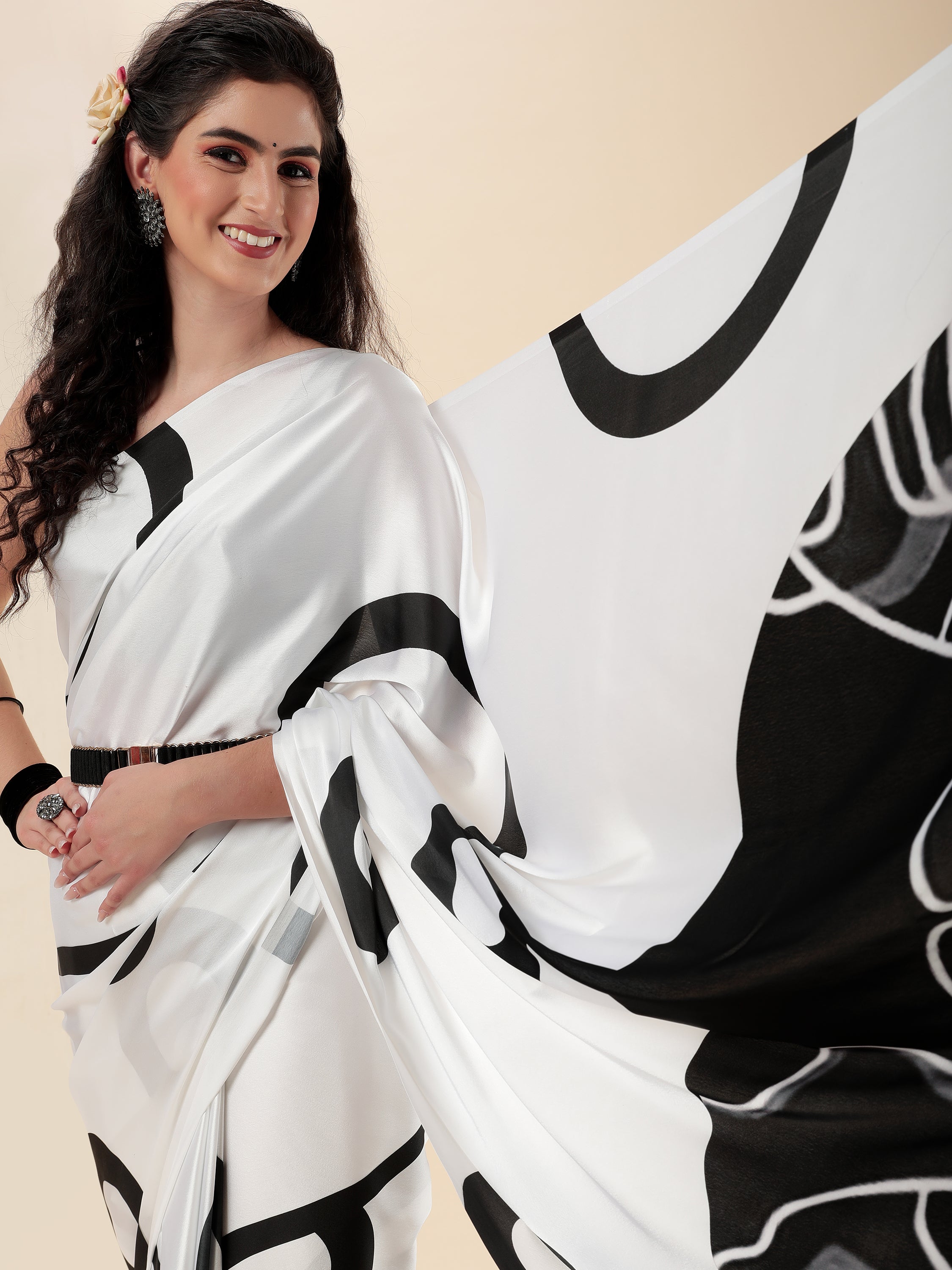 BLACK & WHITE MONOCHROME CONTEMPORARY LIVA SAREE