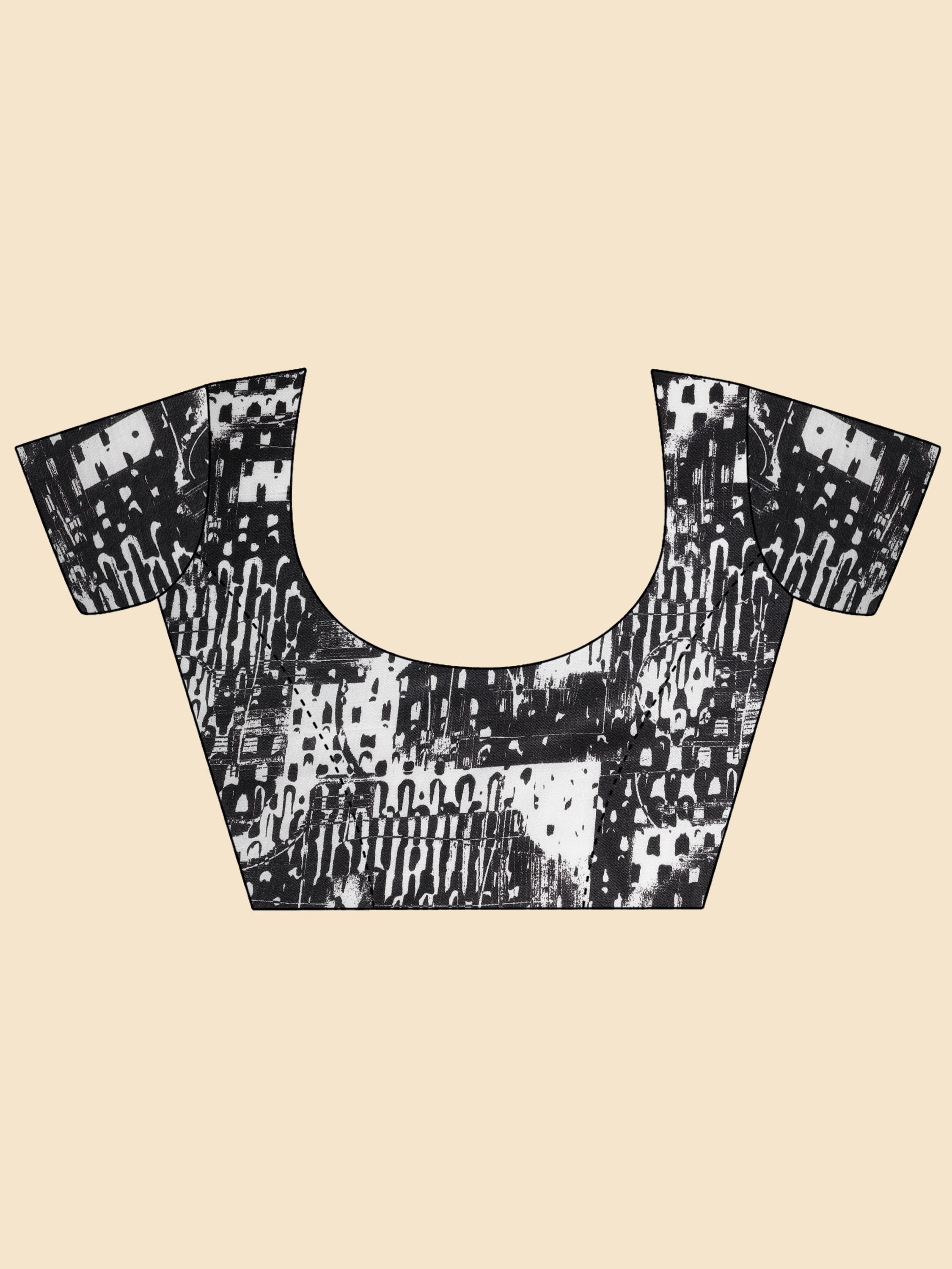 BLACK & WHITE MONOCHROME ABSTRACT PRINT SAREE