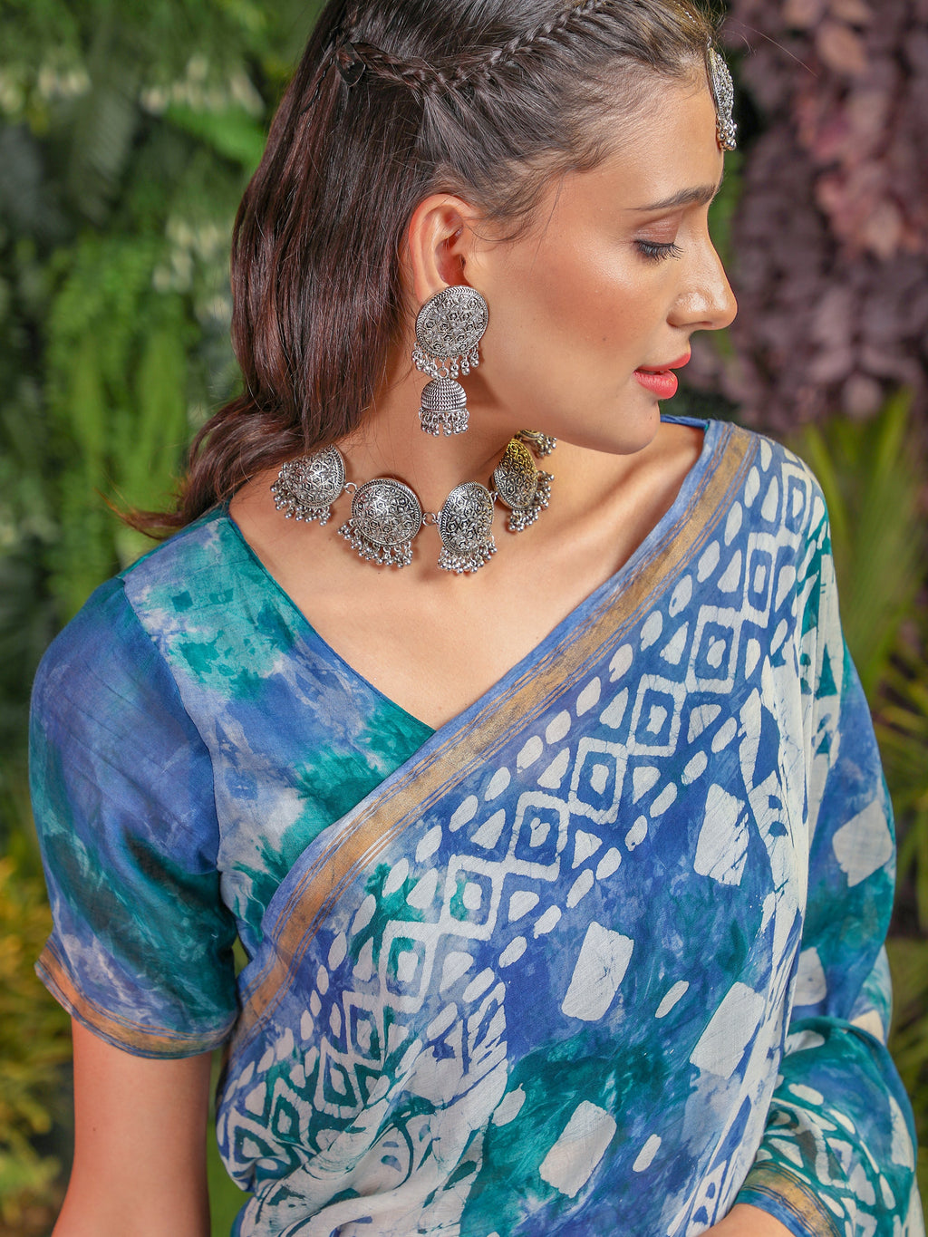 MIX BLUE VISCOSE MUL BATIK PRINTED SAREE