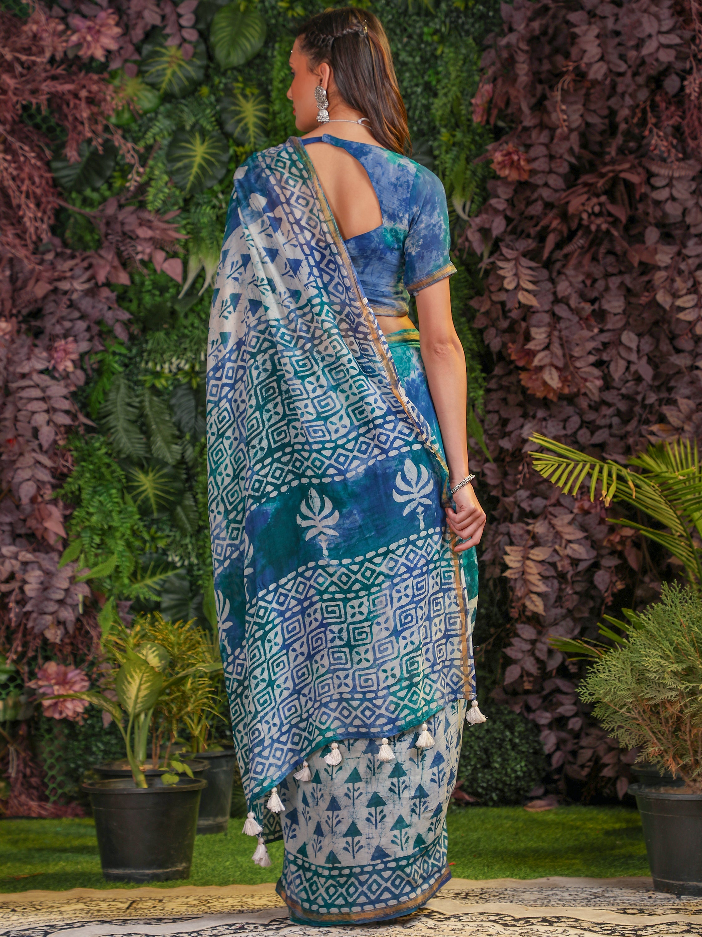 MIX BLUE VISCOSE MUL BATIK PRINTED SAREE