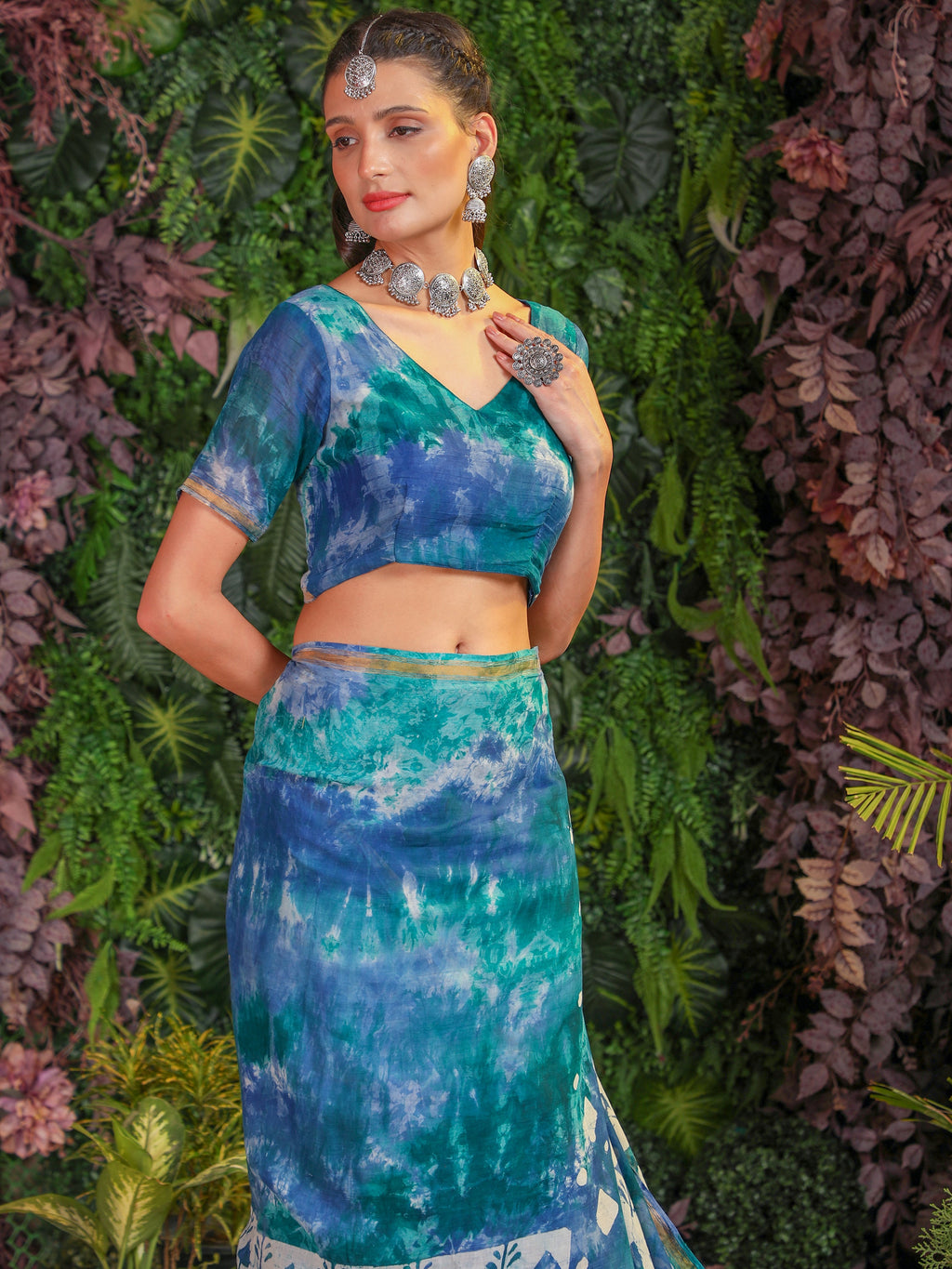 MIX BLUE VISCOSE MUL BATIK PRINTED SAREE