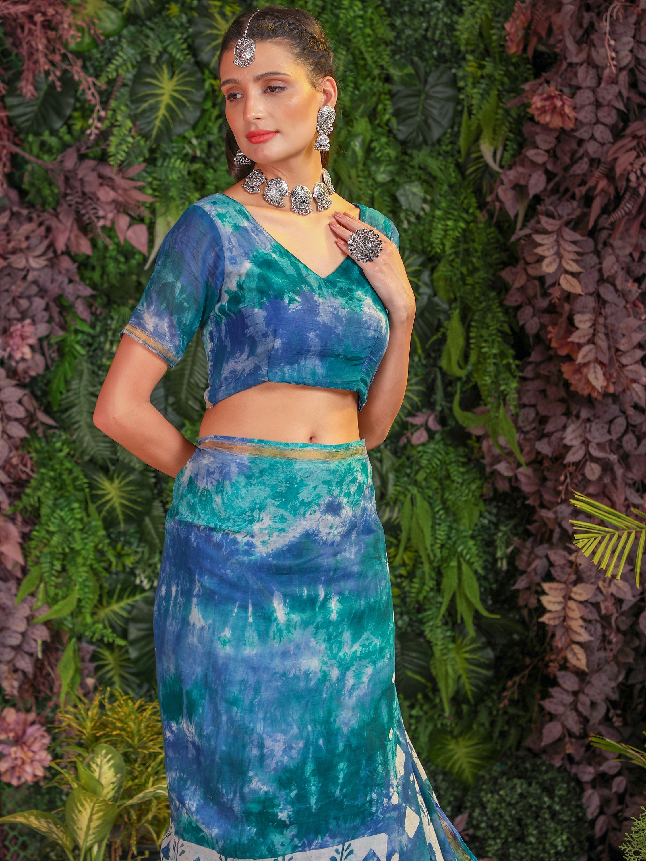 MIX BLUE VISCOSE MUL BATIK PRINTED SAREE