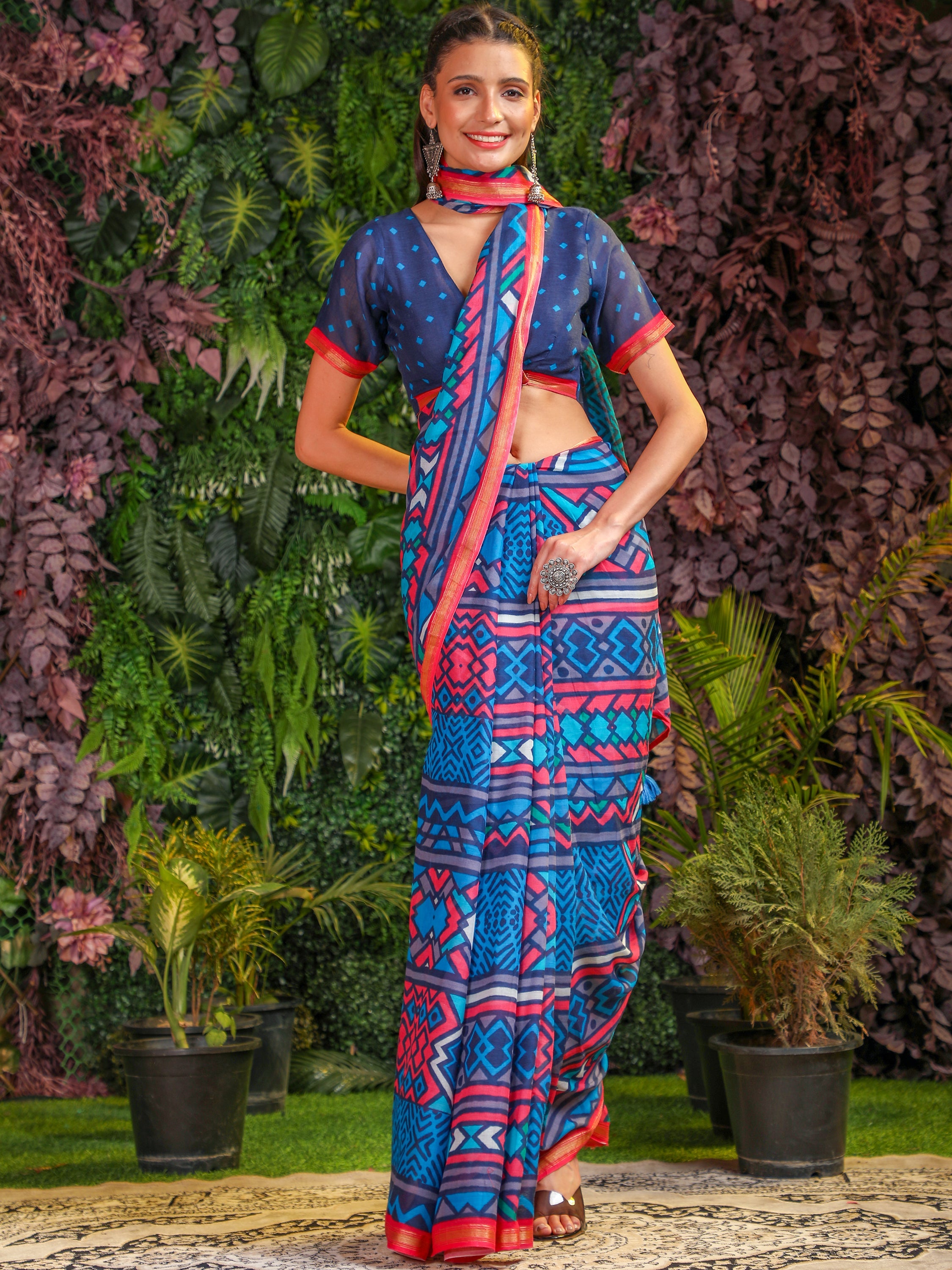 DENIM BLUE VISCOSE MUL LIVA DIGITAL PRINTED SAREE