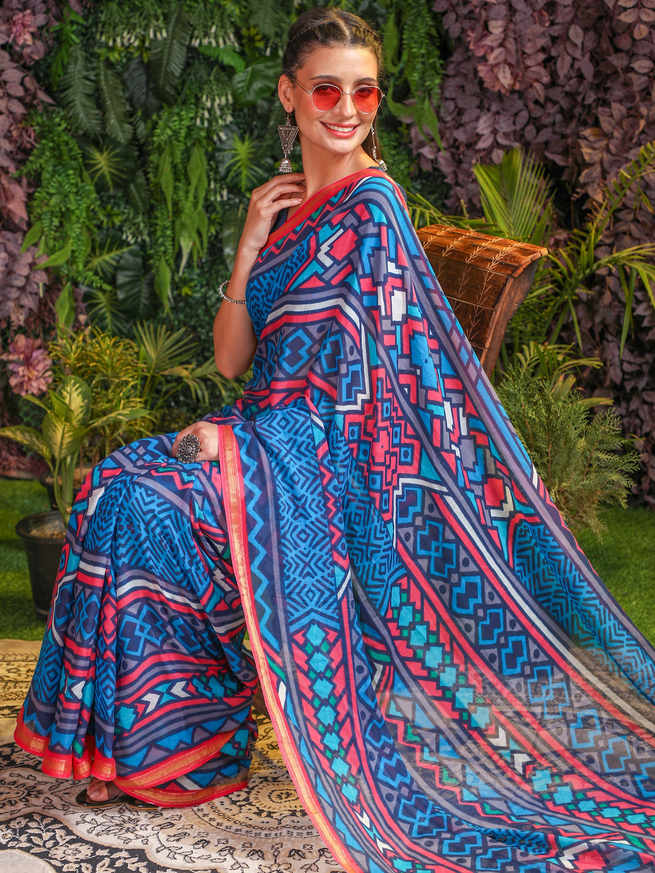 DENIM BLUE VISCOSE MUL LIVA DIGITAL PRINTED SAREE