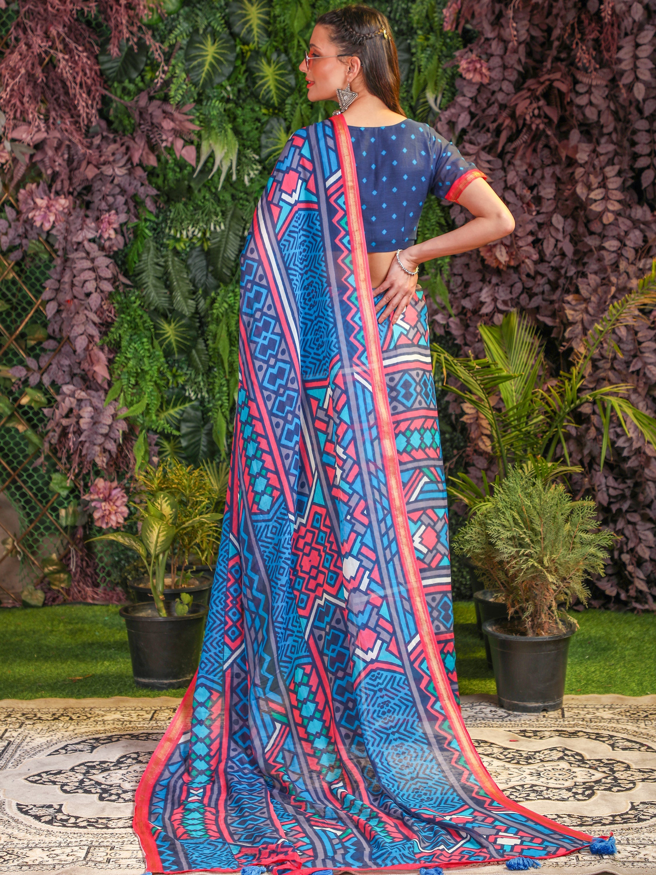 DENIM BLUE VISCOSE MUL LIVA DIGITAL PRINTED SAREE