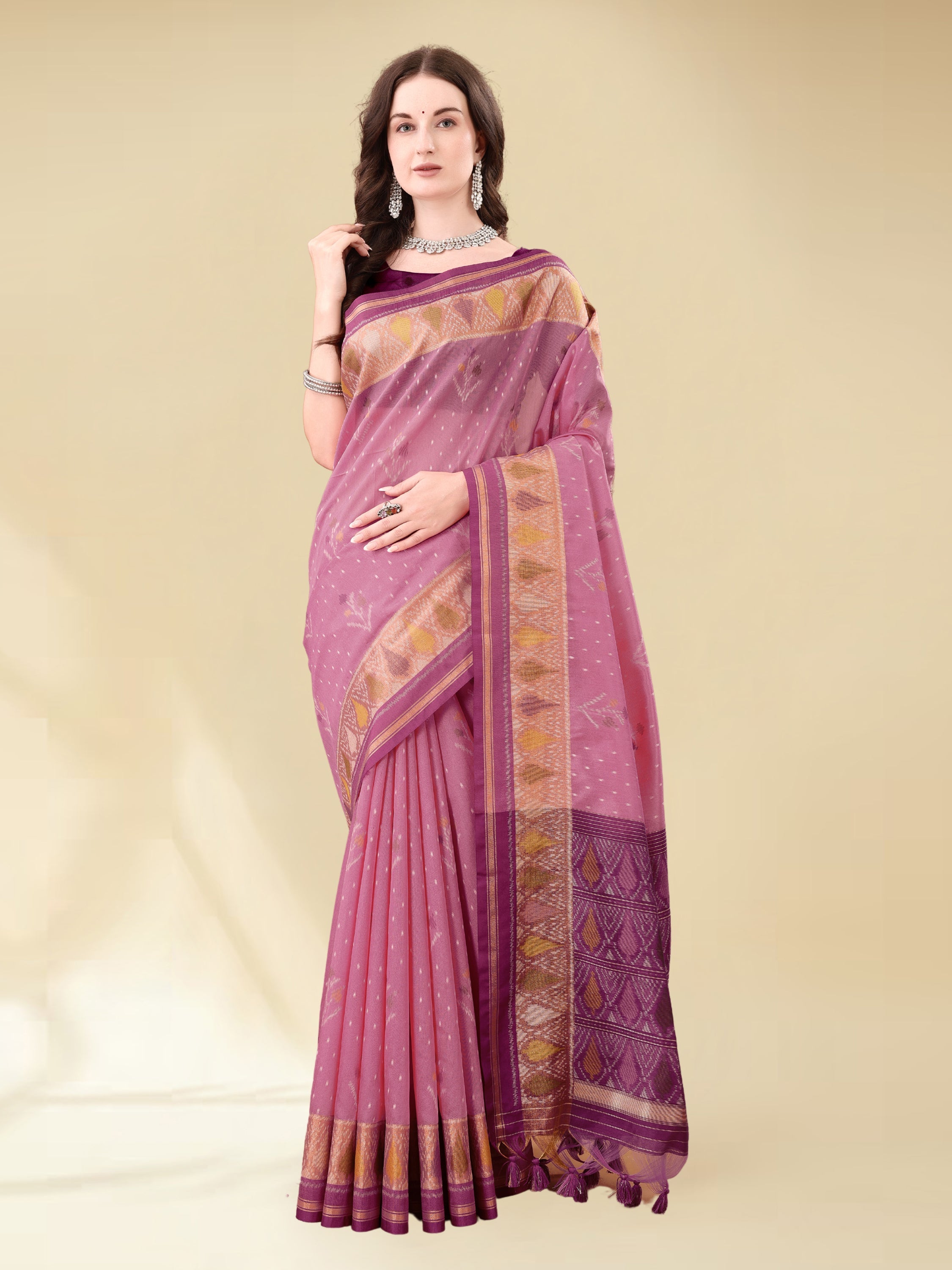 DUSTY PINK HANDWOVEN BUTTERFLY ART SILK SAREE
