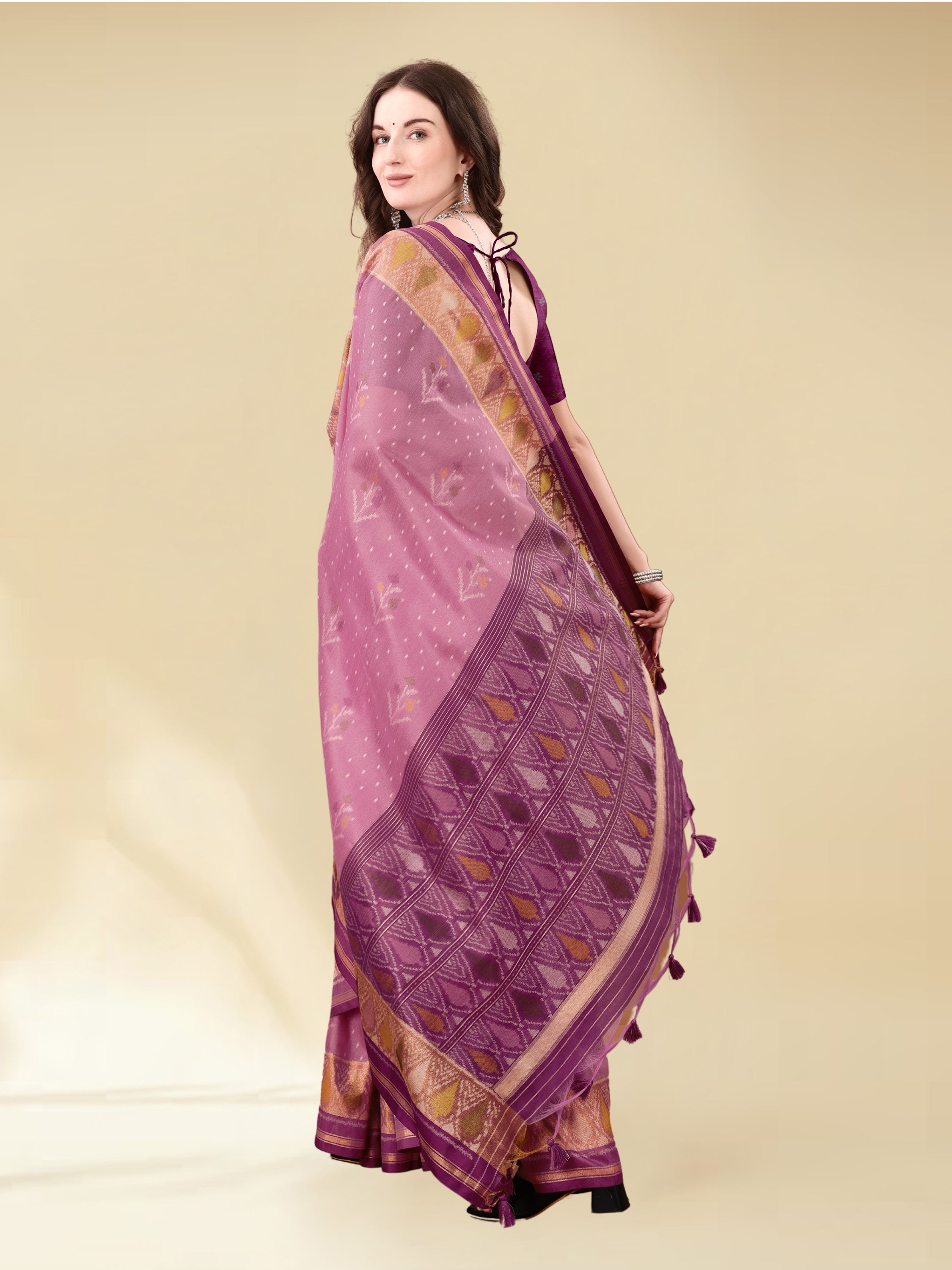 DUSTY PINK HANDWOVEN BUTTERFLY ART SILK SAREE
