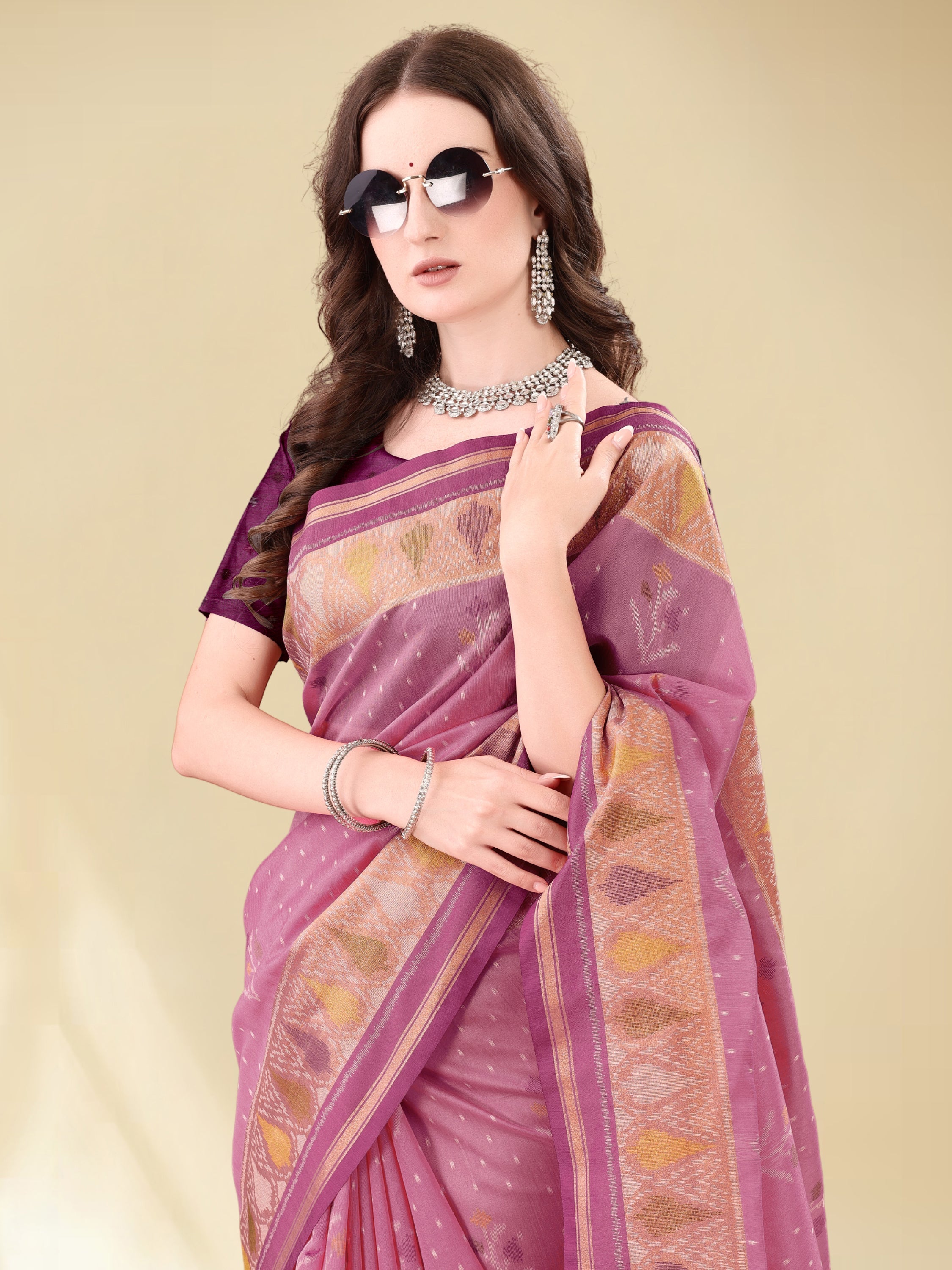 DUSTY PINK HANDWOVEN BUTTERFLY ART SILK SAREE