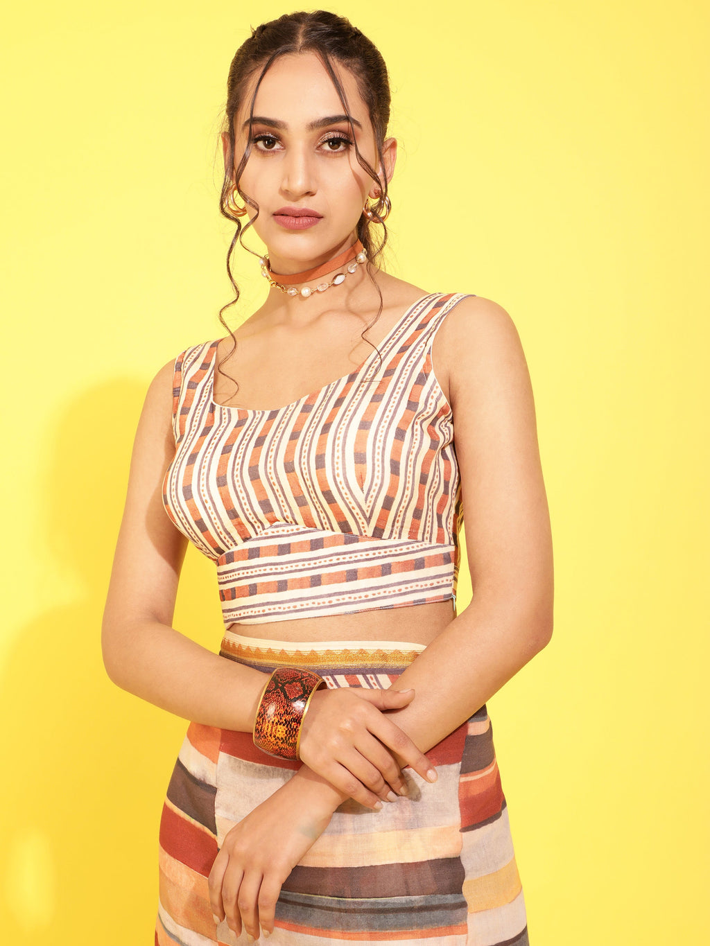 BROWN & YELLOW VISCOSE MUL LIVA DIGITAL PRINTED SAREE