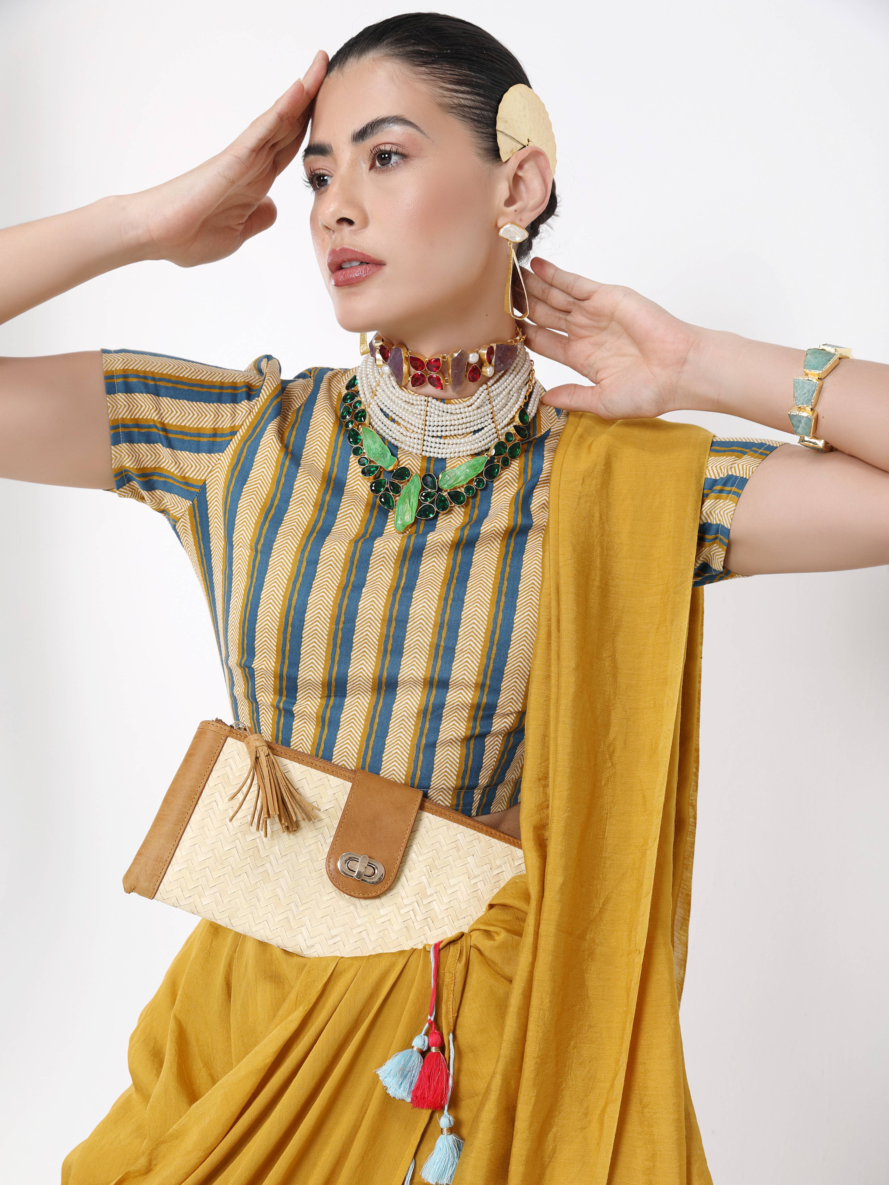 GOLDEN YELLOW VISCOSE MUL THREAD WORK SAREES