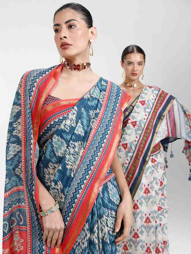 DARK BLUE VISCOSE MUL LIVA DIGITAL PRINTED SAREE
