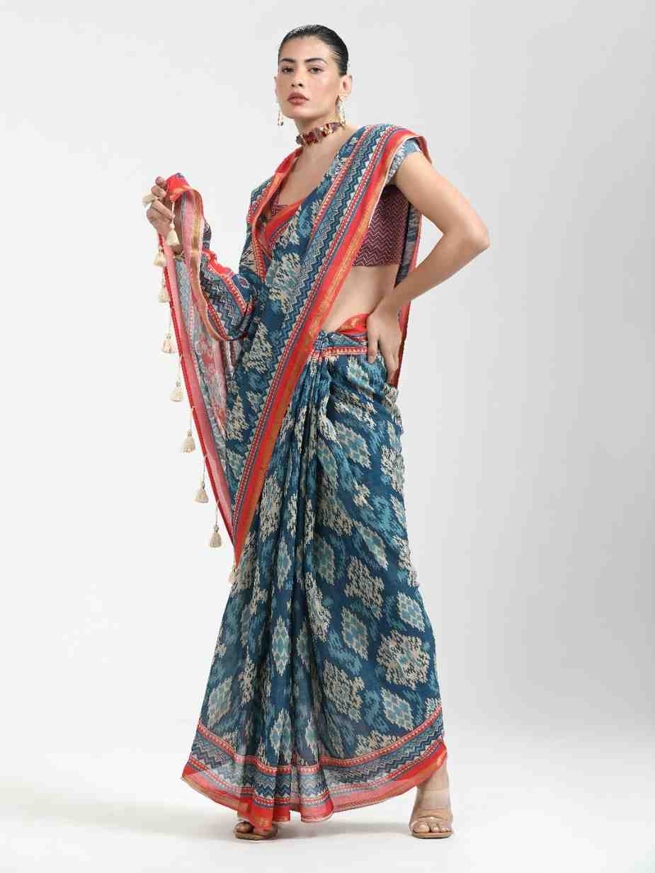 DARK BLUE VISCOSE MUL LIVA DIGITAL PRINTED SAREE