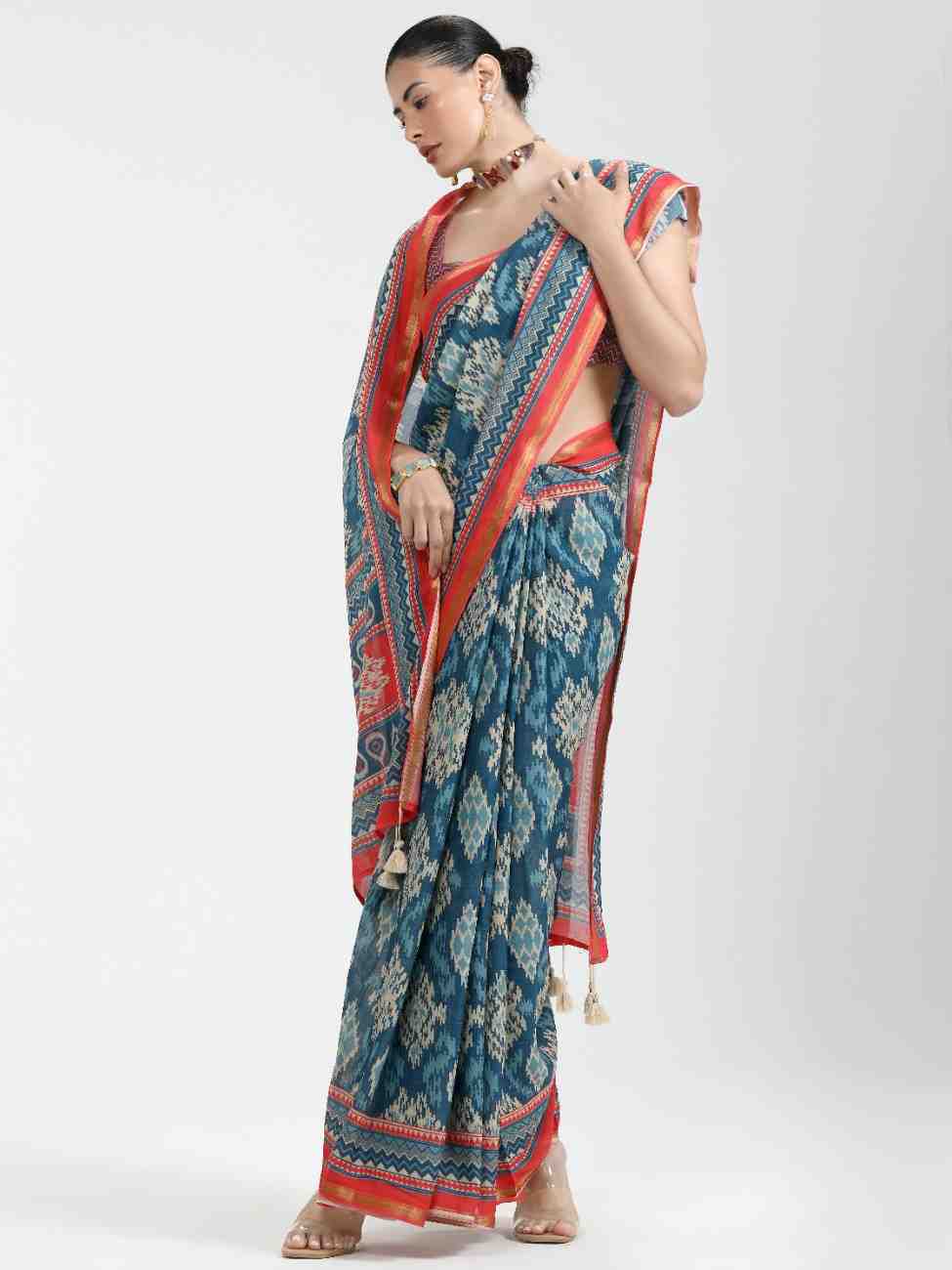 DARK BLUE VISCOSE MUL LIVA DIGITAL PRINTED SAREE