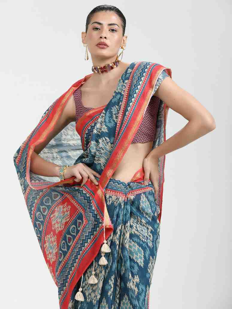 DARK BLUE VISCOSE MUL LIVA DIGITAL PRINTED SAREE