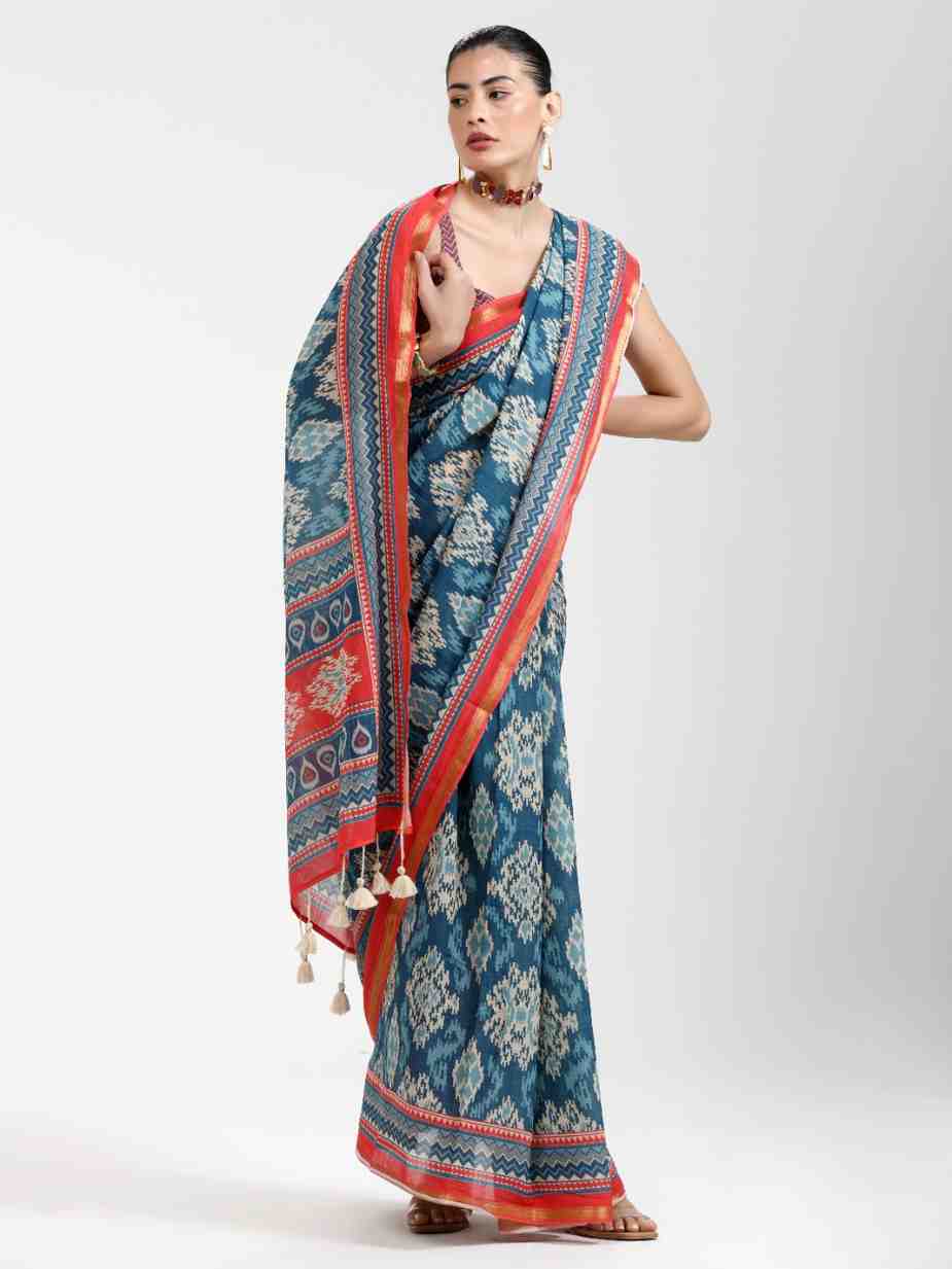 DARK BLUE VISCOSE MUL LIVA DIGITAL PRINTED SAREE
