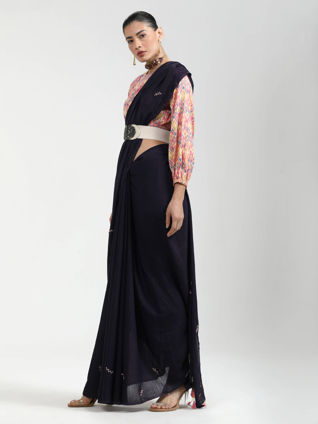 BLACK VISCOSE MUL LIVA THREAD WORK SAREES