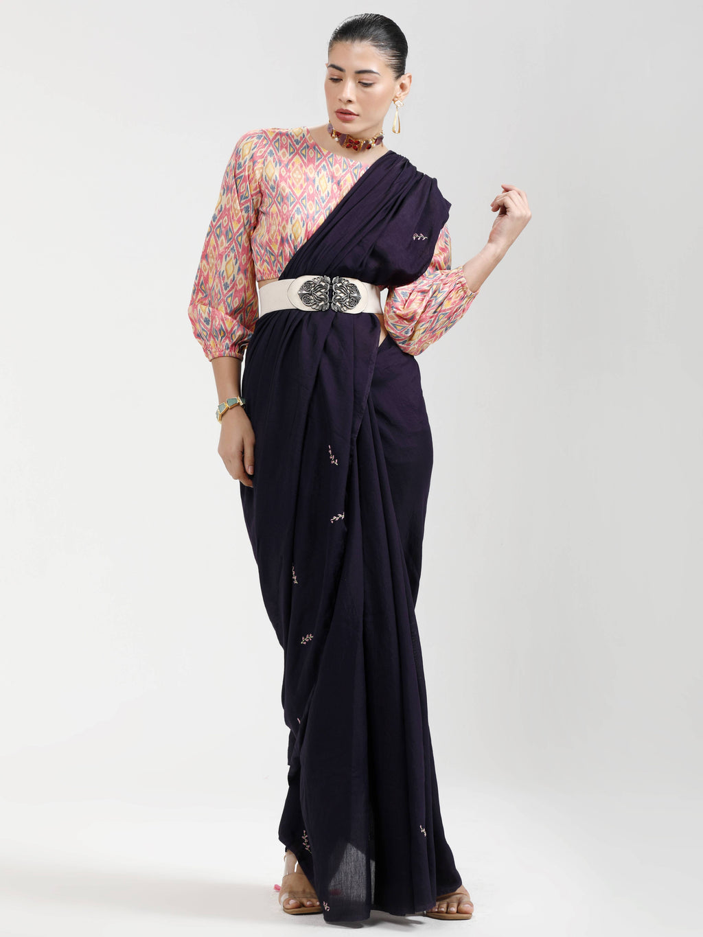 BLACK VISCOSE MUL LIVA THREAD WORK SAREES