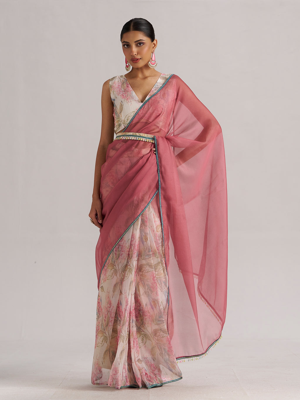 PINK SAPPHIRE SOFT ORGANZA READY TO WEAR SAREE