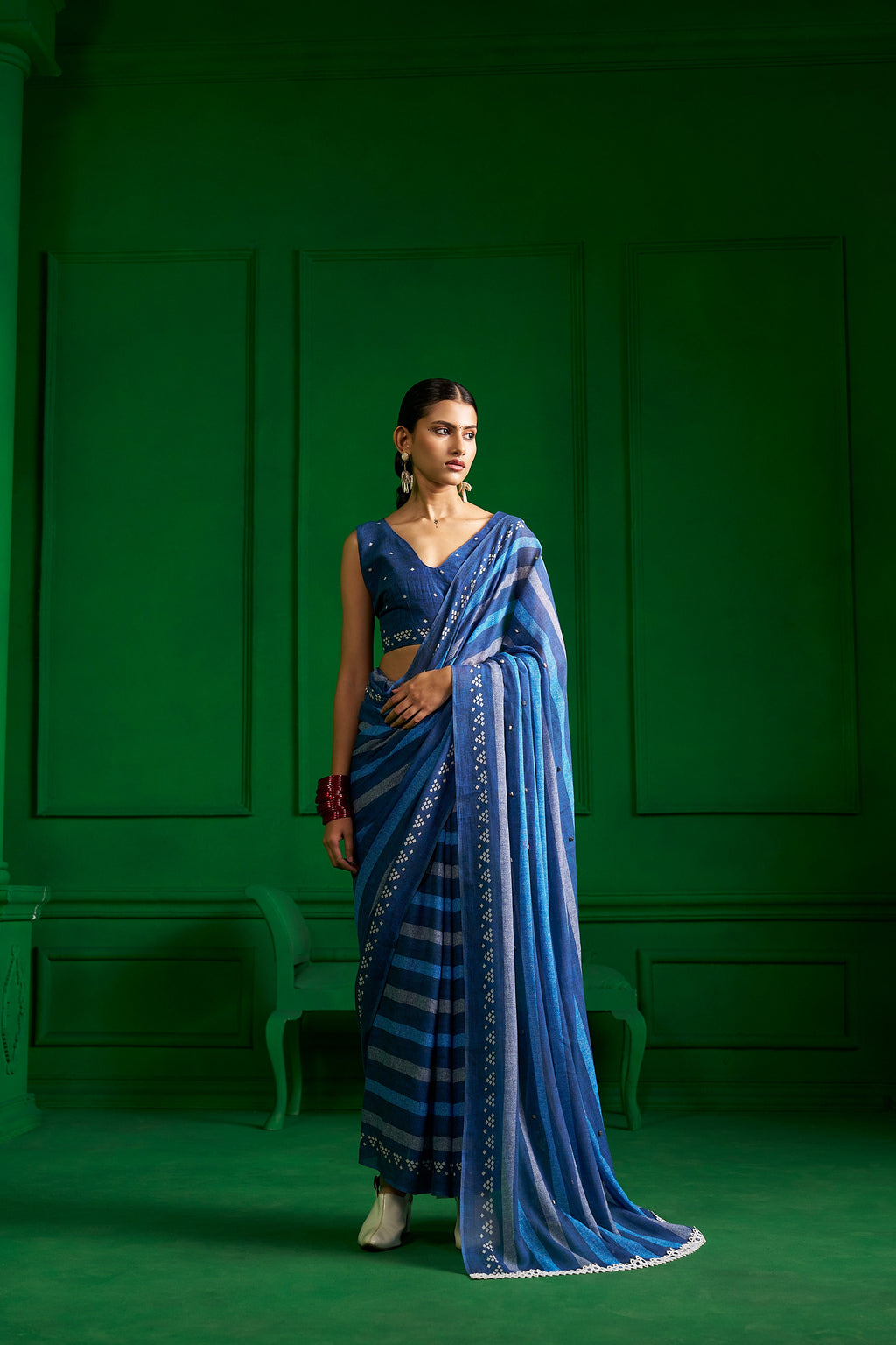BRIGHT BLUE VISCOSE MUL BLUE ZEN DENIM SAREE