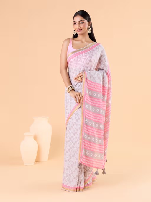 GRAY MODAL MUL CONTEMPORARY PRINTED LIVA SAREE