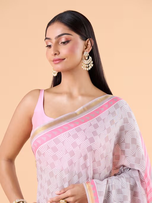 GRAY MODAL MUL CONTEMPORARY PRINTED LIVA SAREE