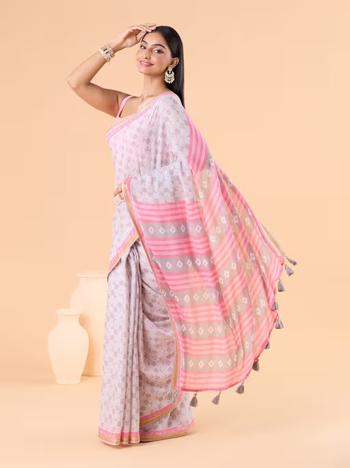 GRAY MODAL MUL CONTEMPORARY PRINTED LIVA SAREE