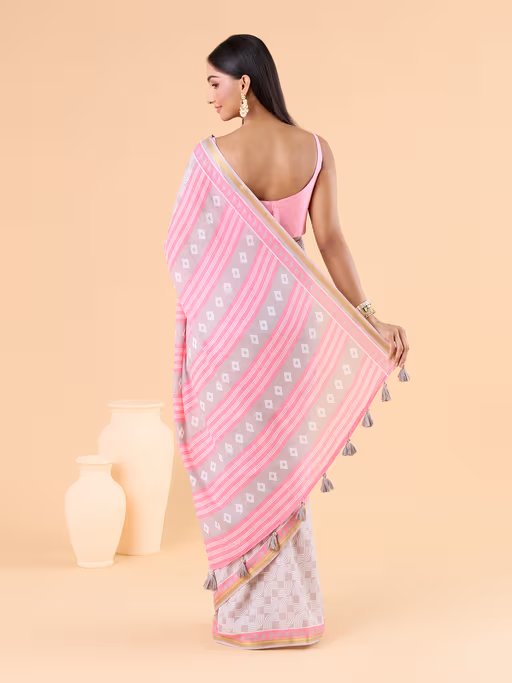 GRAY MODAL MUL CONTEMPORARY PRINTED LIVA SAREE