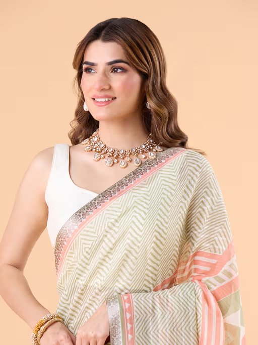 MINT GREEN VISCOSE MUL CONTEMPORARY PRINTED LIVA SAREE