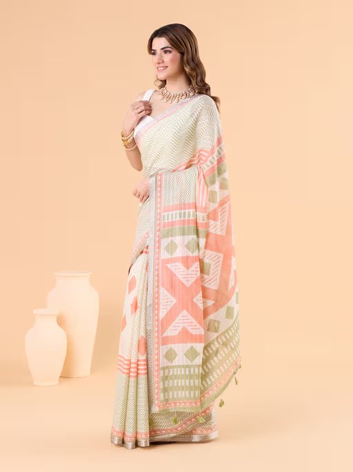 MINT GREEN VISCOSE MUL CONTEMPORARY PRINTED LIVA SAREE