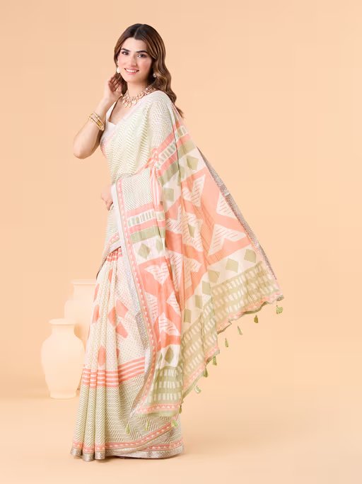 MINT GREEN VISCOSE MUL CONTEMPORARY PRINTED LIVA SAREE
