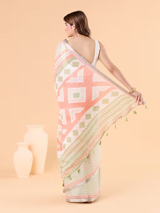 MINT GREEN VISCOSE MUL CONTEMPORARY PRINTED LIVA SAREE