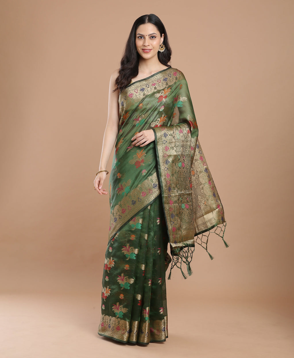 GREEN SILK VICTORIA SAREE