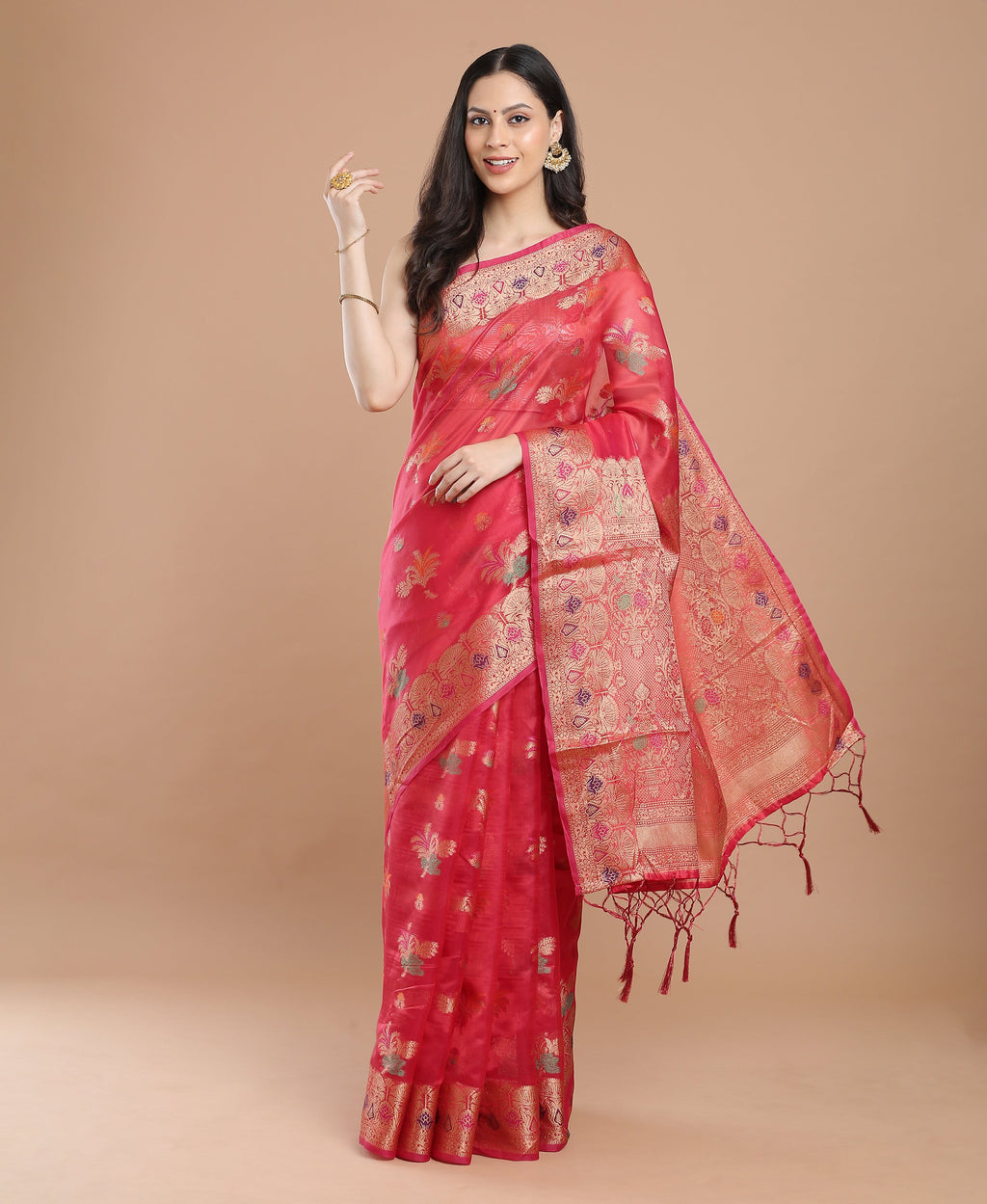 RED SILK VICTORIA SAREE