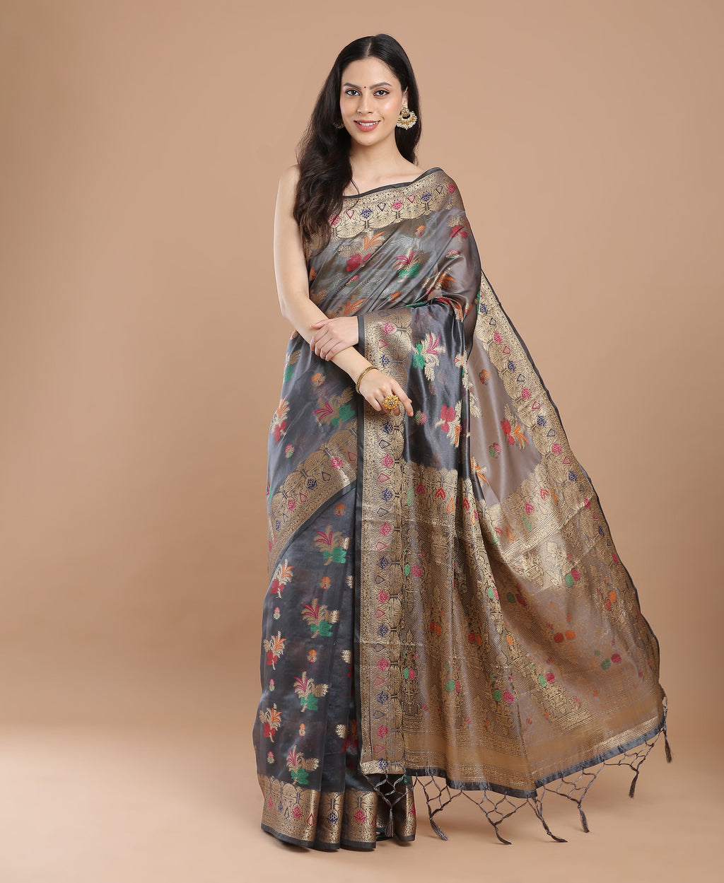 GRAY SILK VICTORIA SAREE
