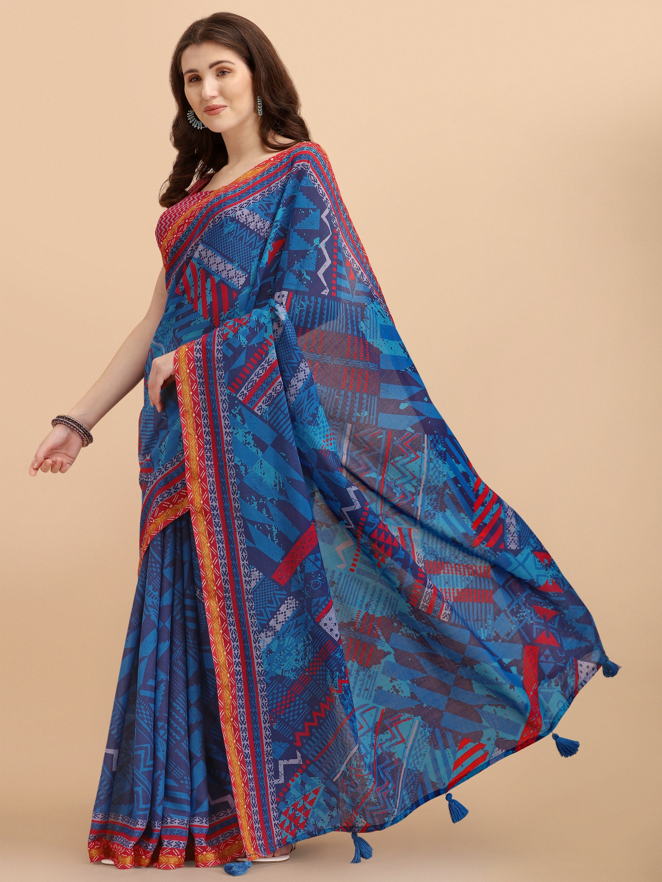 COBALT BLUE VISCOSE MUL LIVA DIGITAL PRINTED SAREE