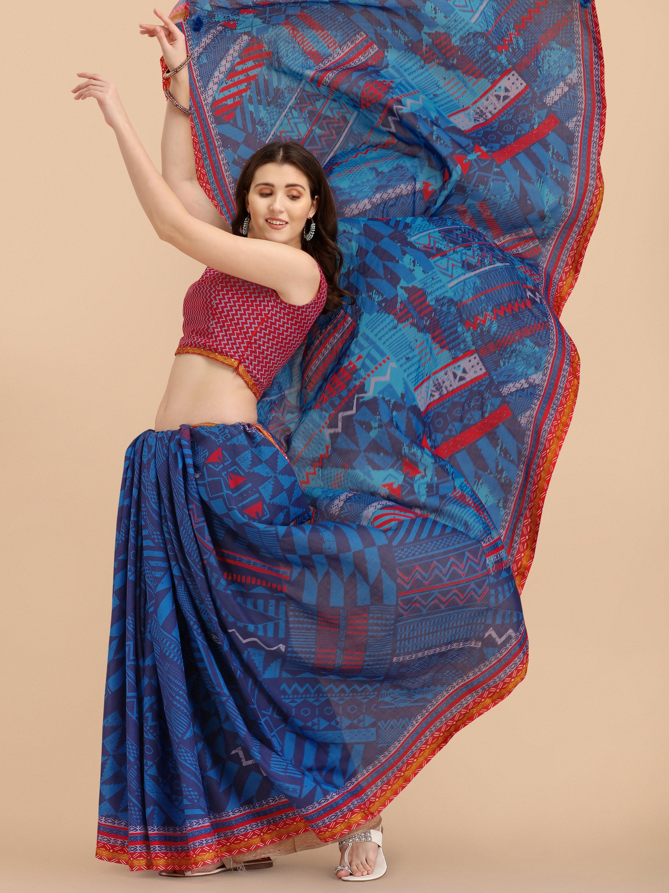 COBALT BLUE VISCOSE MUL LIVA DIGITAL PRINTED SAREE