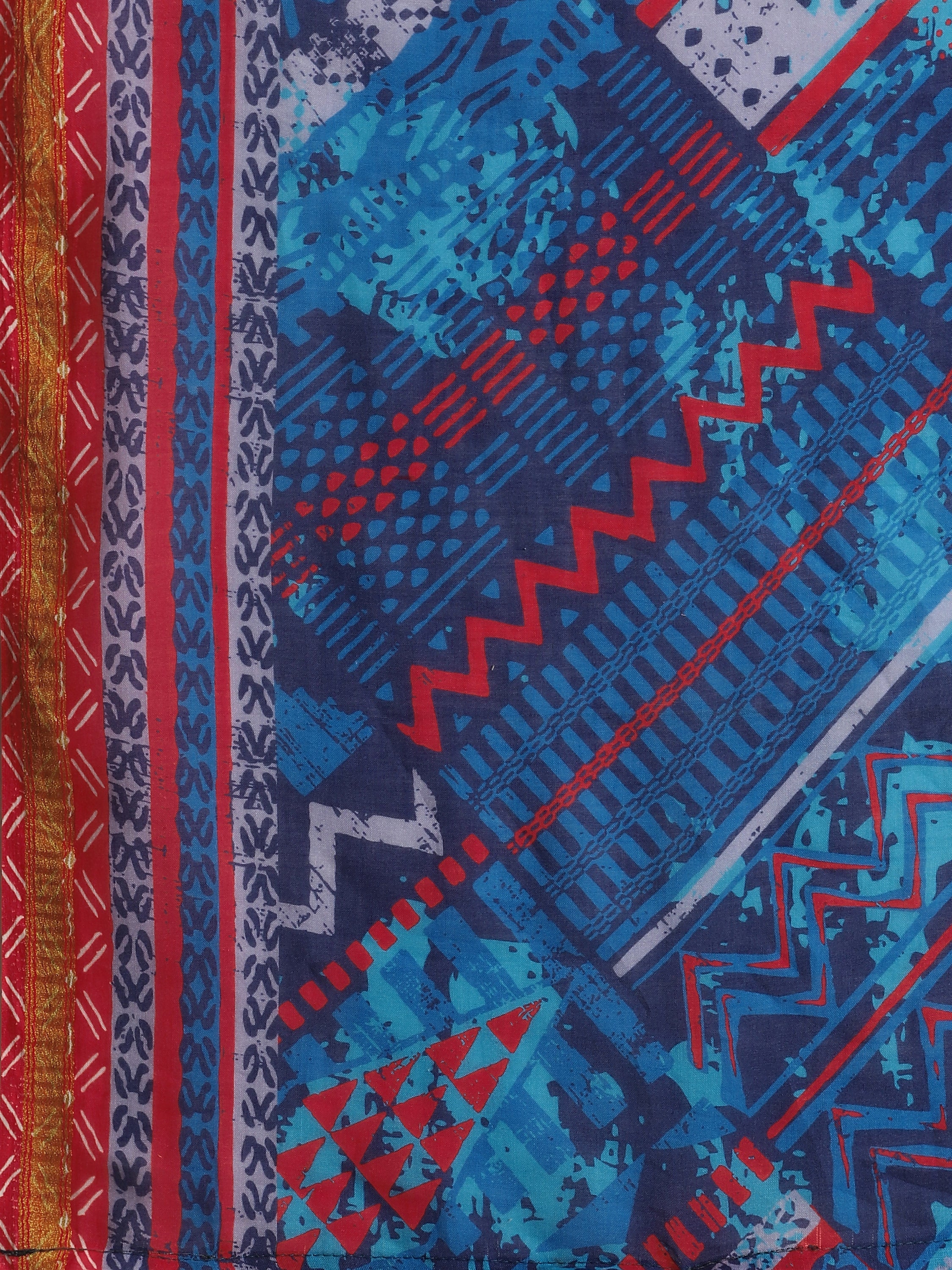 COBALT BLUE VISCOSE MUL LIVA DIGITAL PRINTED SAREE