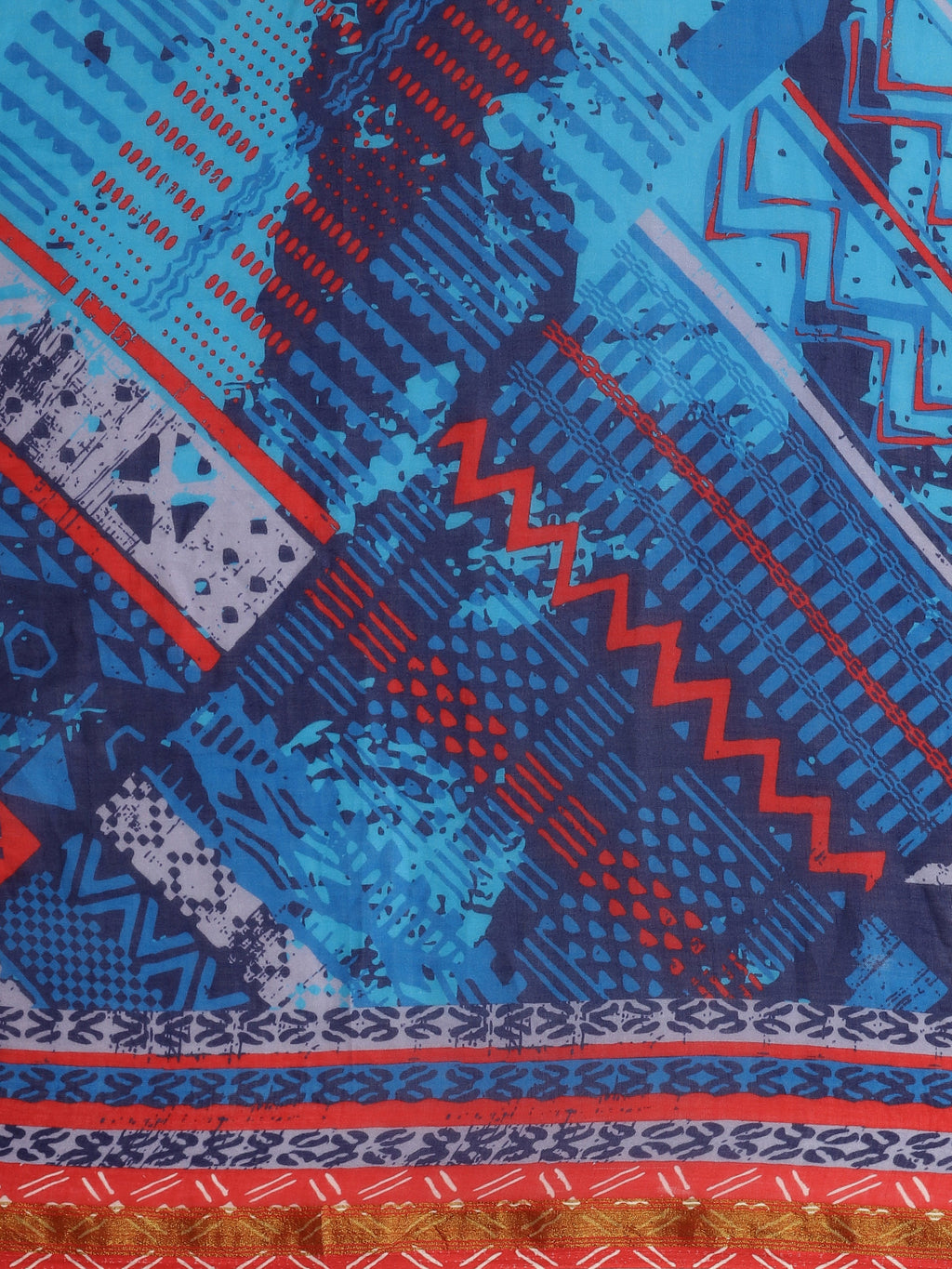 COBALT BLUE VISCOSE MUL LIVA DIGITAL PRINTED SAREE