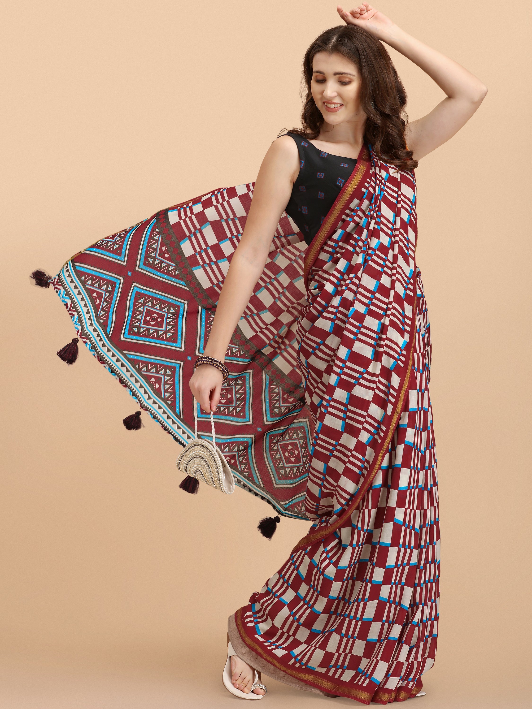 BURNT ORANGE VISCOSE MUL LIVA DIGITAL PRINTED SAREE