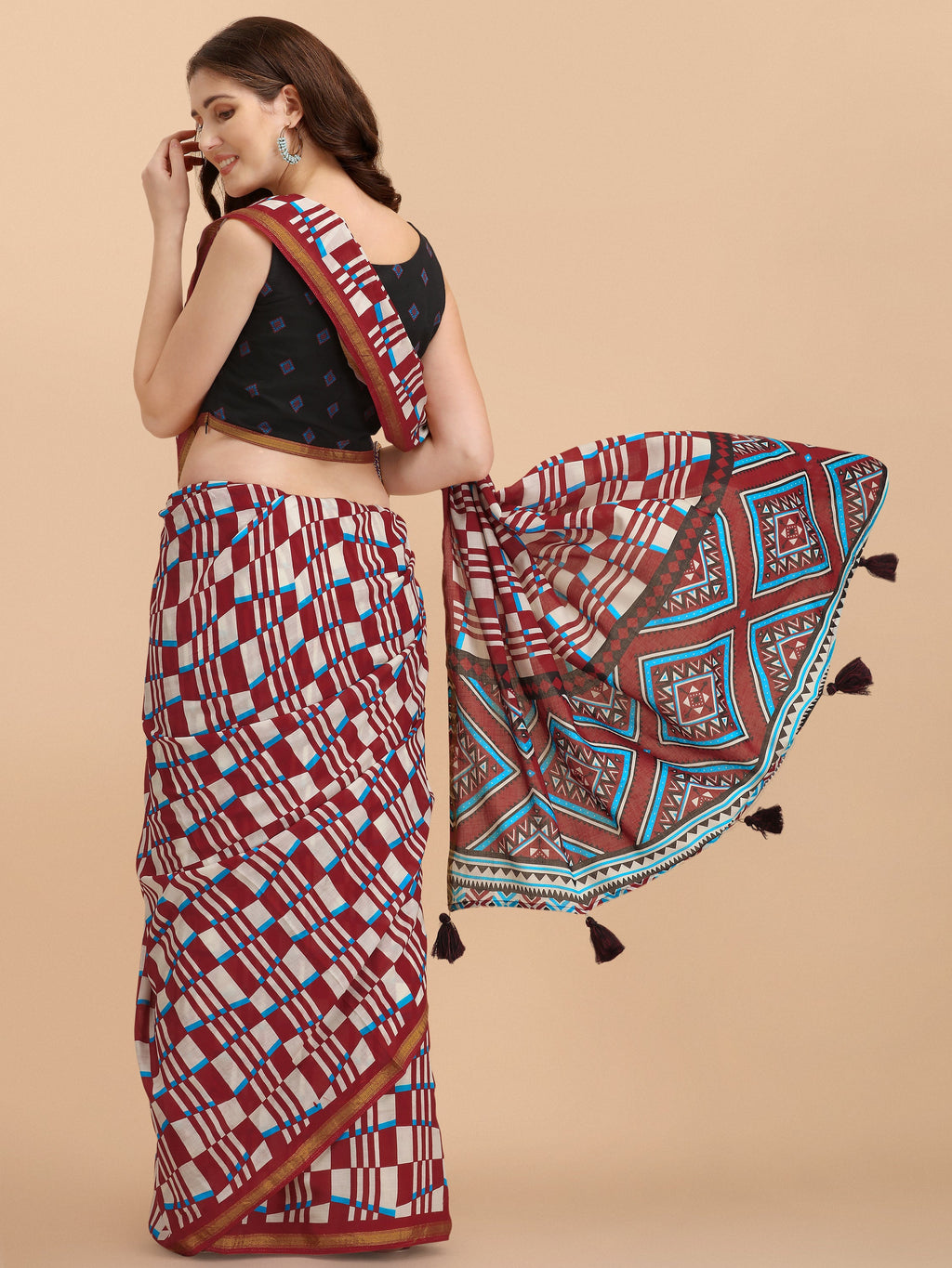 BURNT ORANGE VISCOSE MUL LIVA DIGITAL PRINTED SAREE