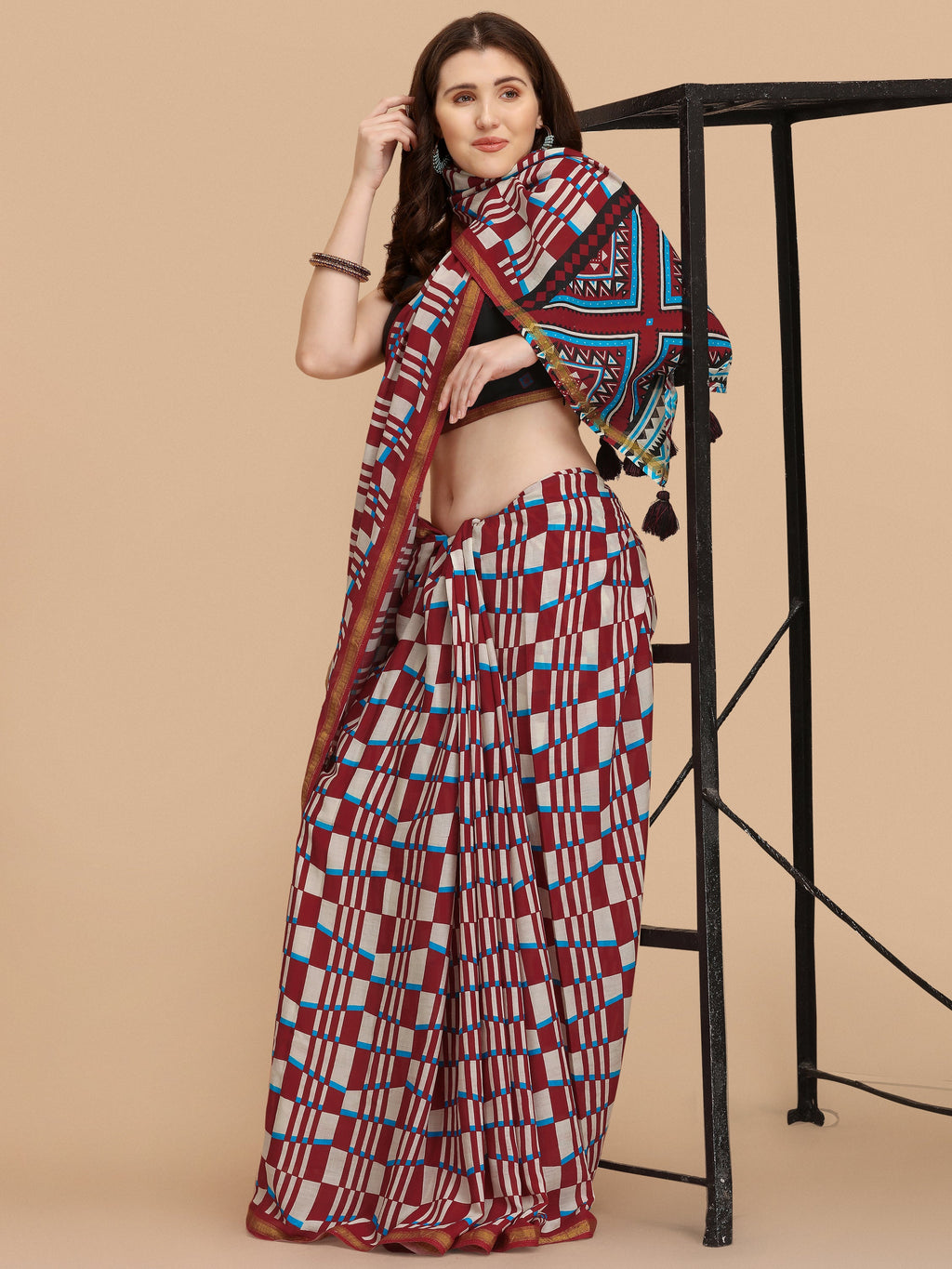 BURNT ORANGE VISCOSE MUL LIVA DIGITAL PRINTED SAREE