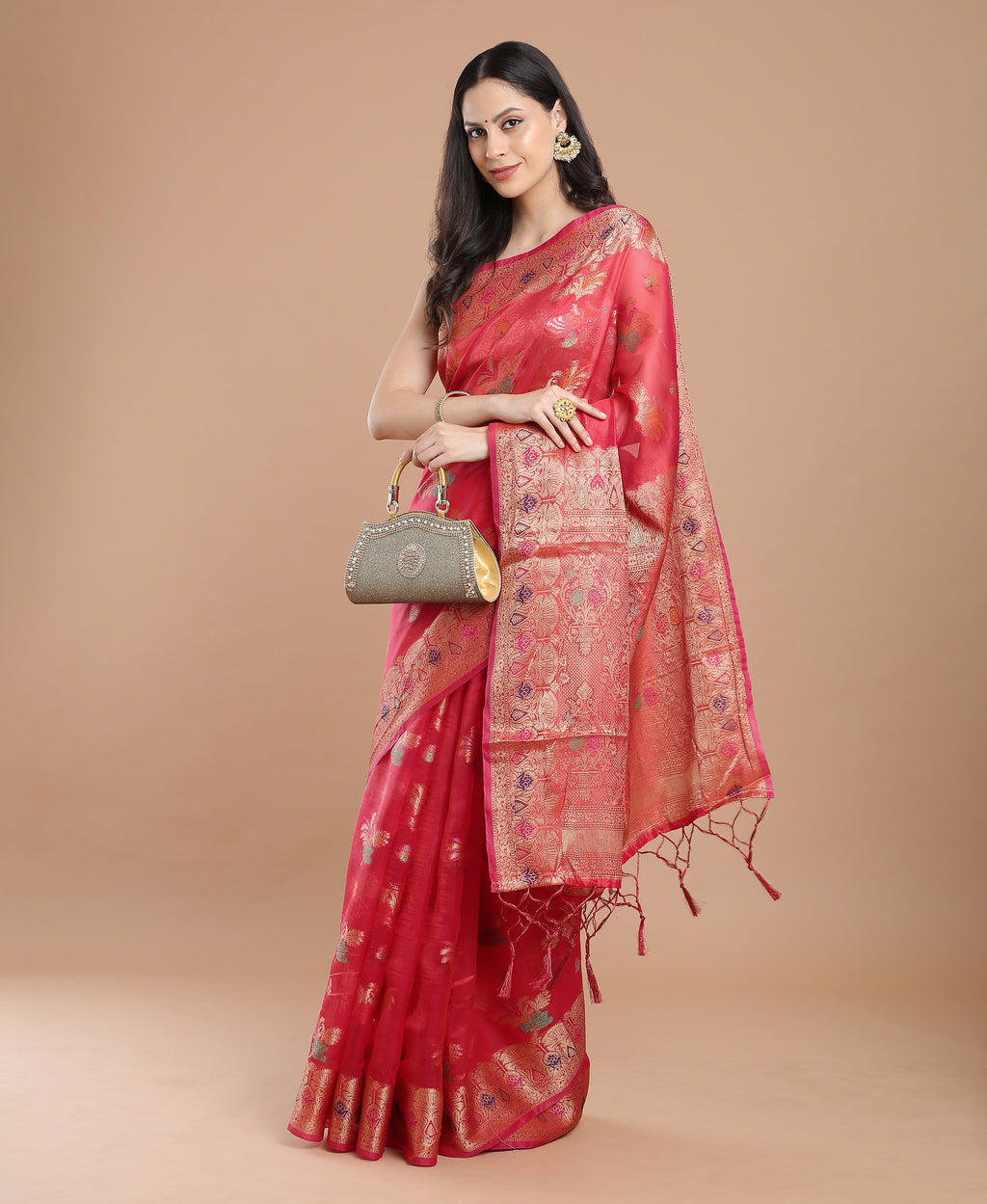RED SILK VICTORIA SAREE