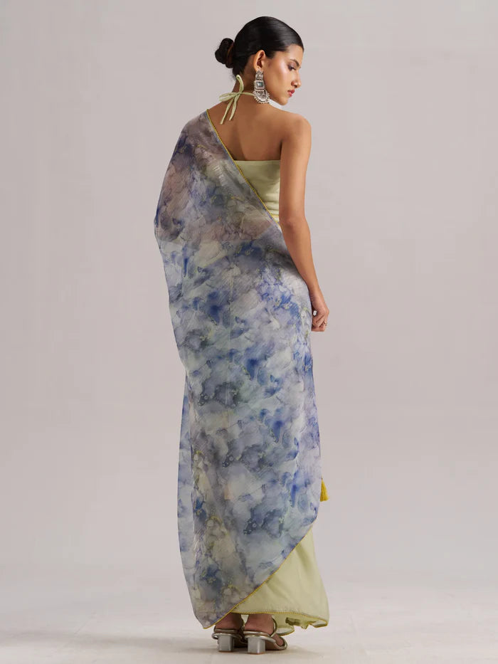 AQUA CRYSTAL SOFT ORGANZA READY-TO-WEAR SAREE